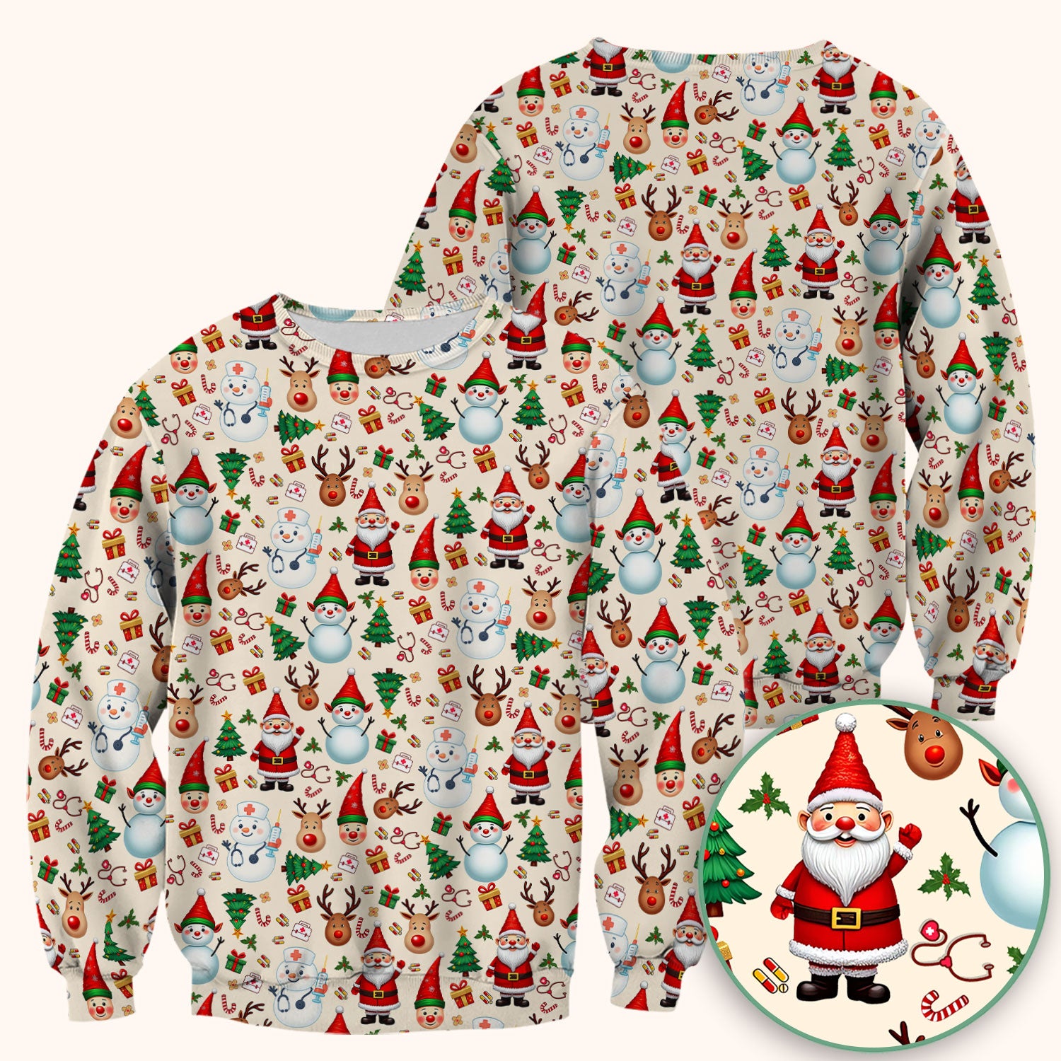 Christmas Nurse Scrub Top - Cute Snowman Santa Reindeer Pattern Medical Shirt - Festive Holiday Scrubs for Women RN CNA LPN