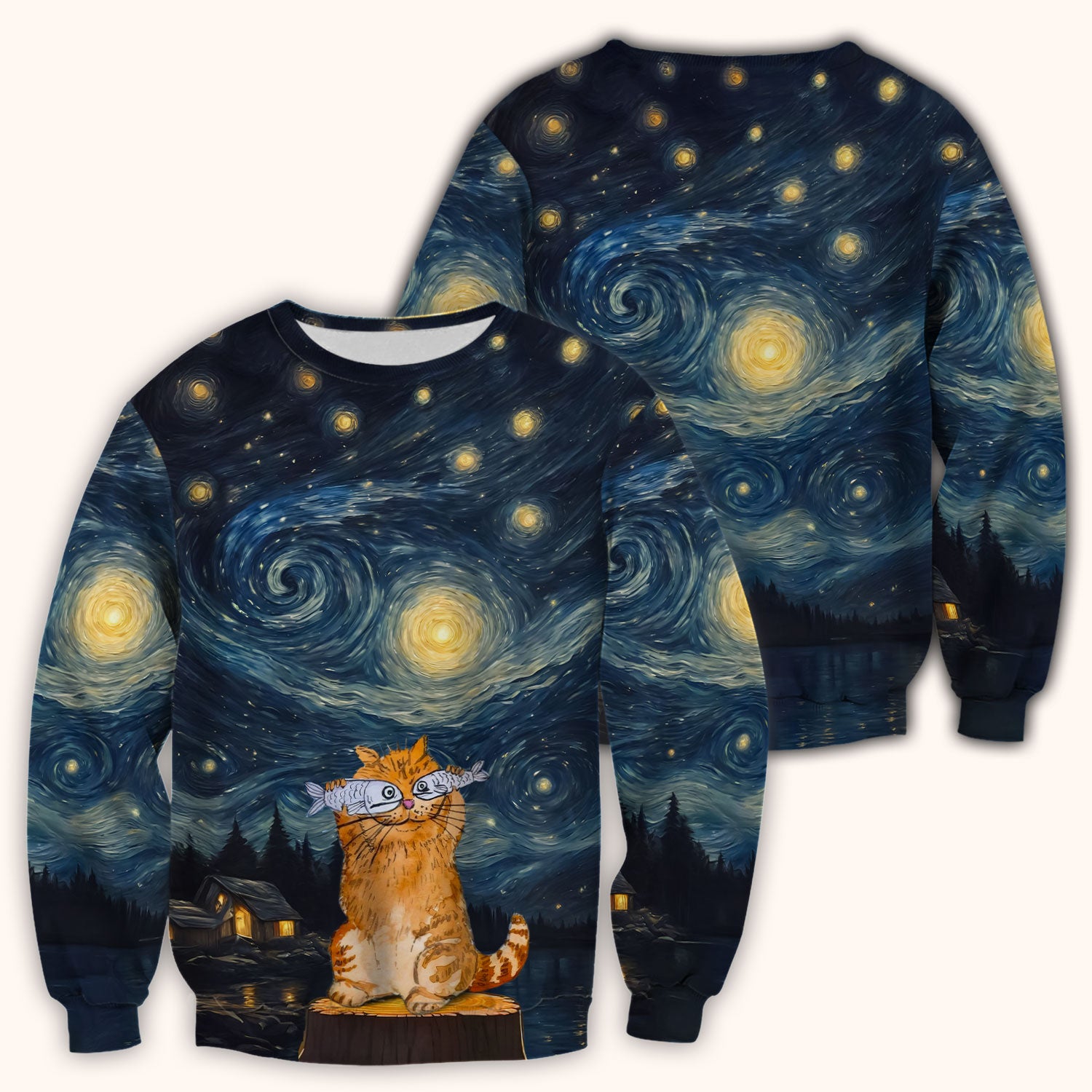 Cat Under Starry Night Sky Art Print Scrub Top, Comfortable Scrubs for Nurses