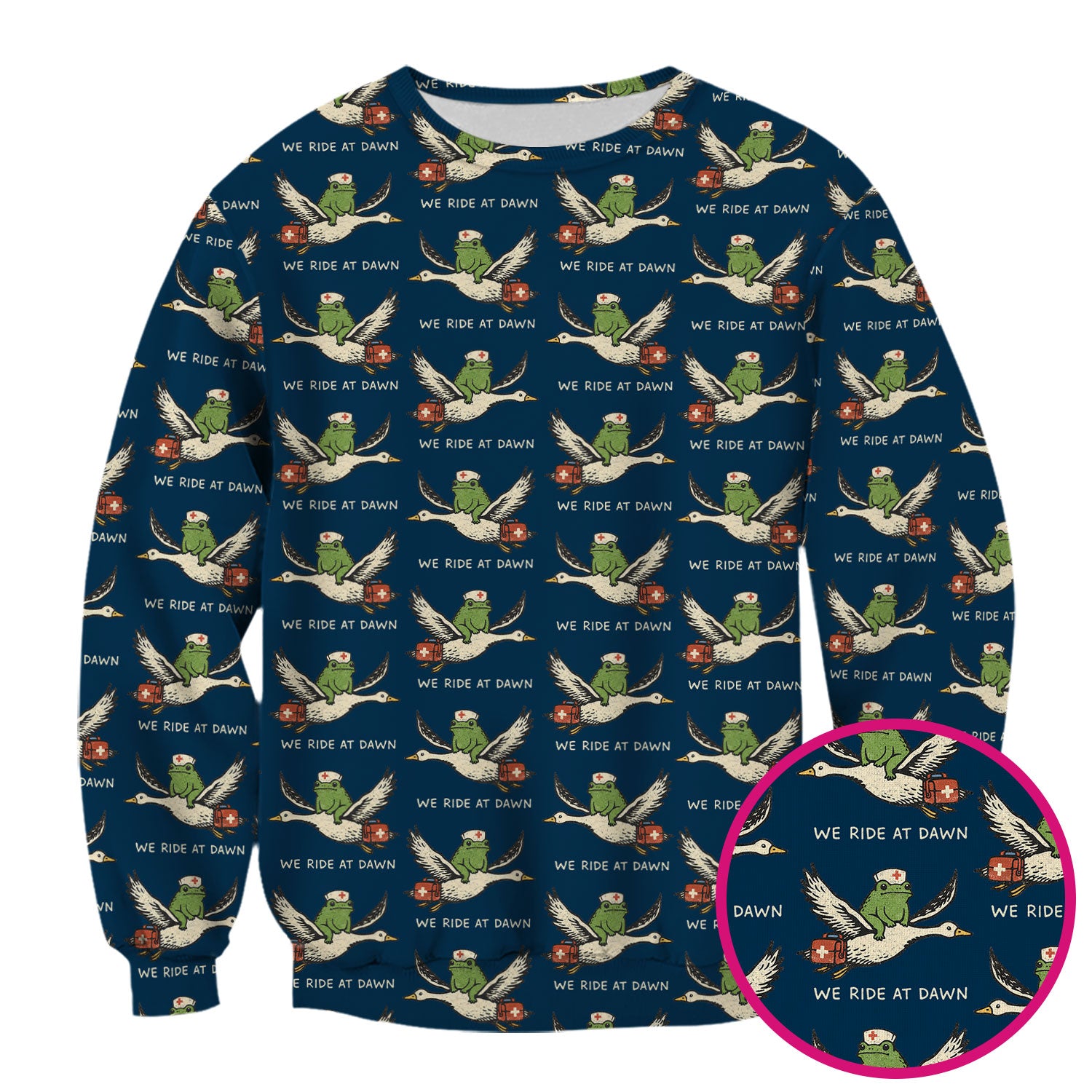 Funny Frog Riding Goose Nurse Pattern Scrub Top, Comfortable Scrubs for Nurses