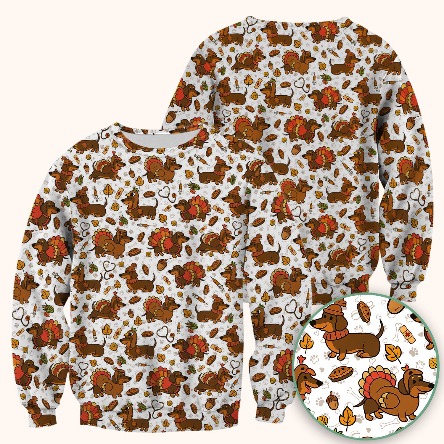 Thanksgiving Dachshund Scrubs Top - Cute Dog Turkey Medical Uniform Shirt for Nurses - Funny Holiday Gift