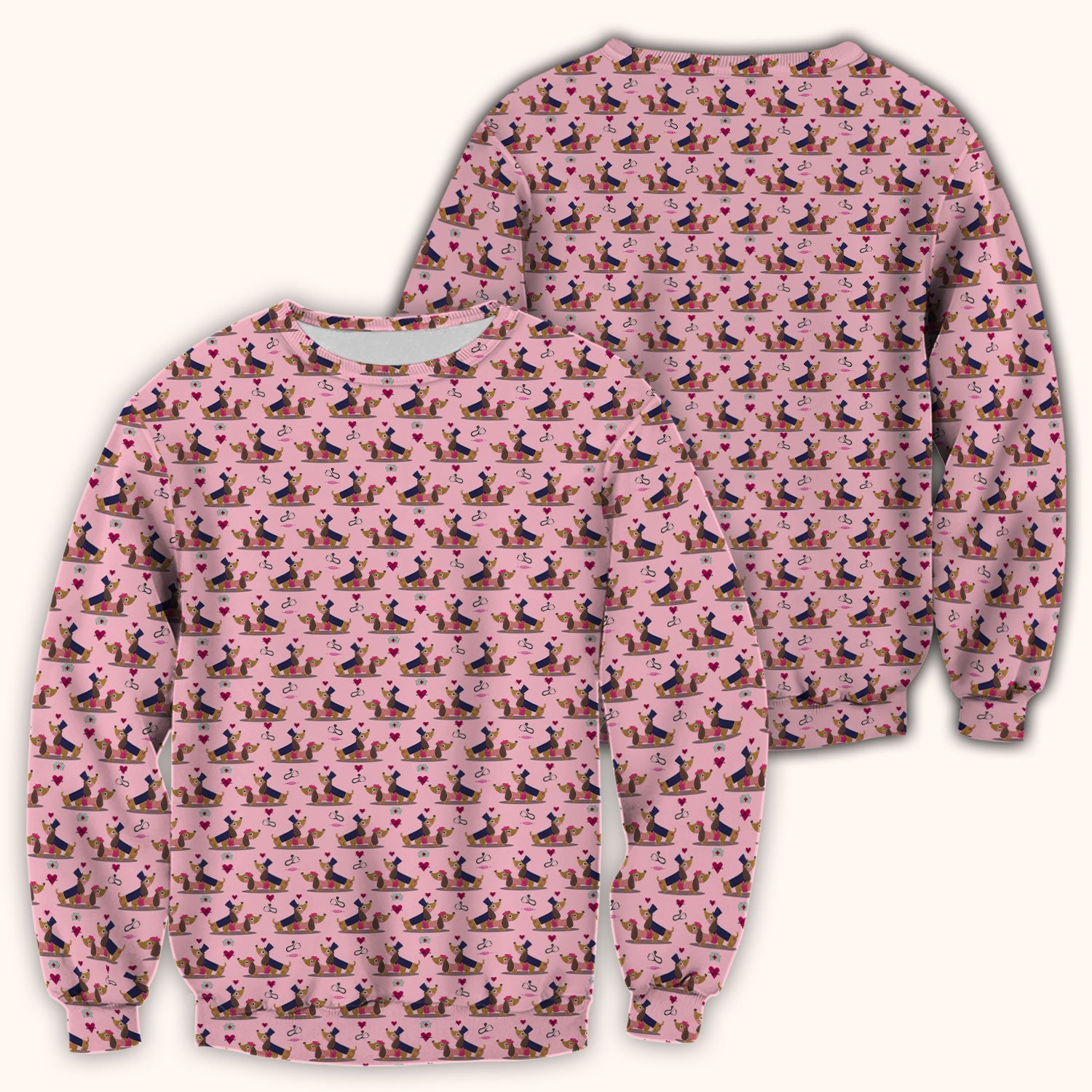 Cute Dachshund Valentine Nurse Scrub Top - Funny Gift for Women