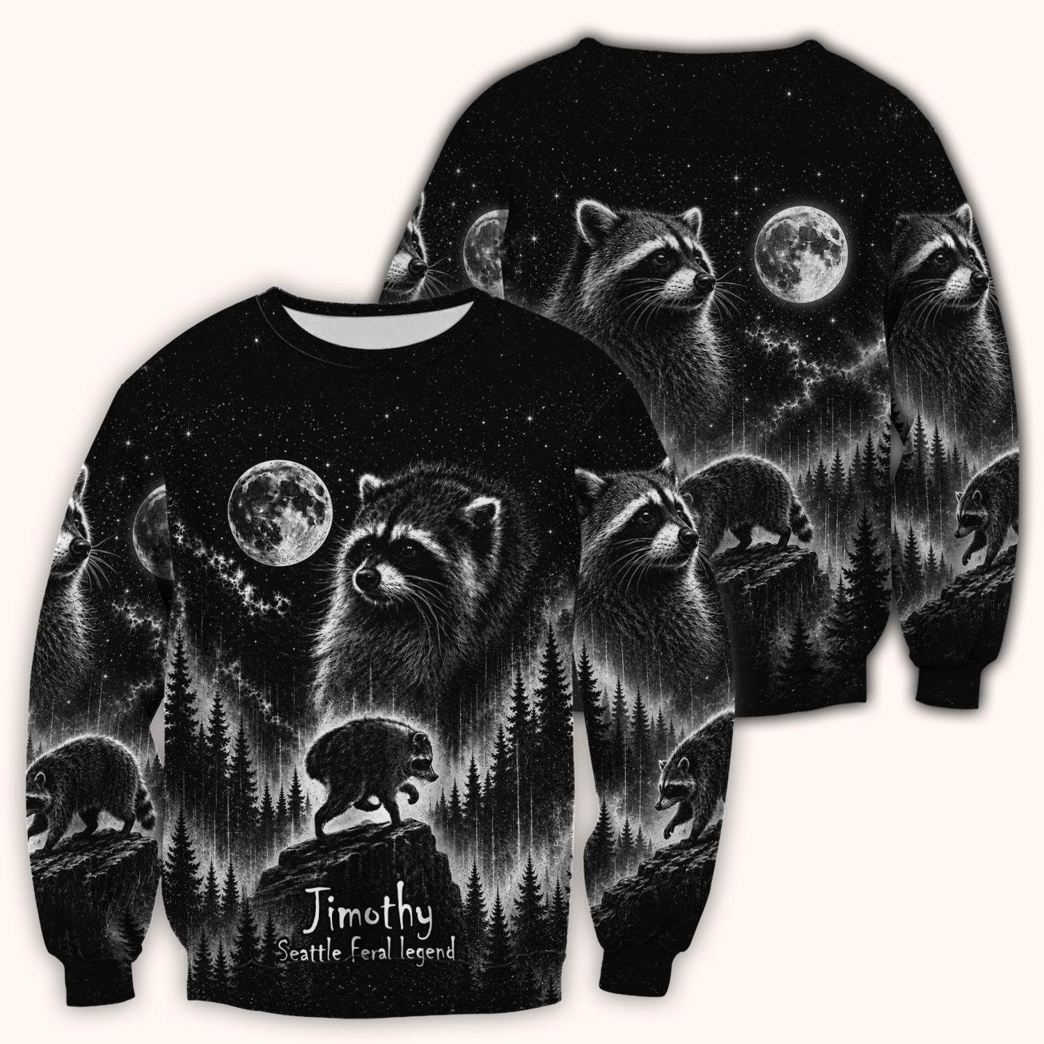 Moonlit Raccoon Forest Print Scrub Top, Comfortable Scrubs for Nurses