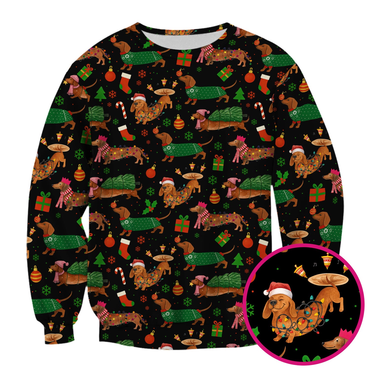 Christmas Dachshund Scrub Top - Funny Dog Scrub Shirt Multi Color - Holiday Medical Scrubs Gift for Nurse, CNA, RN, Doctor, Vet