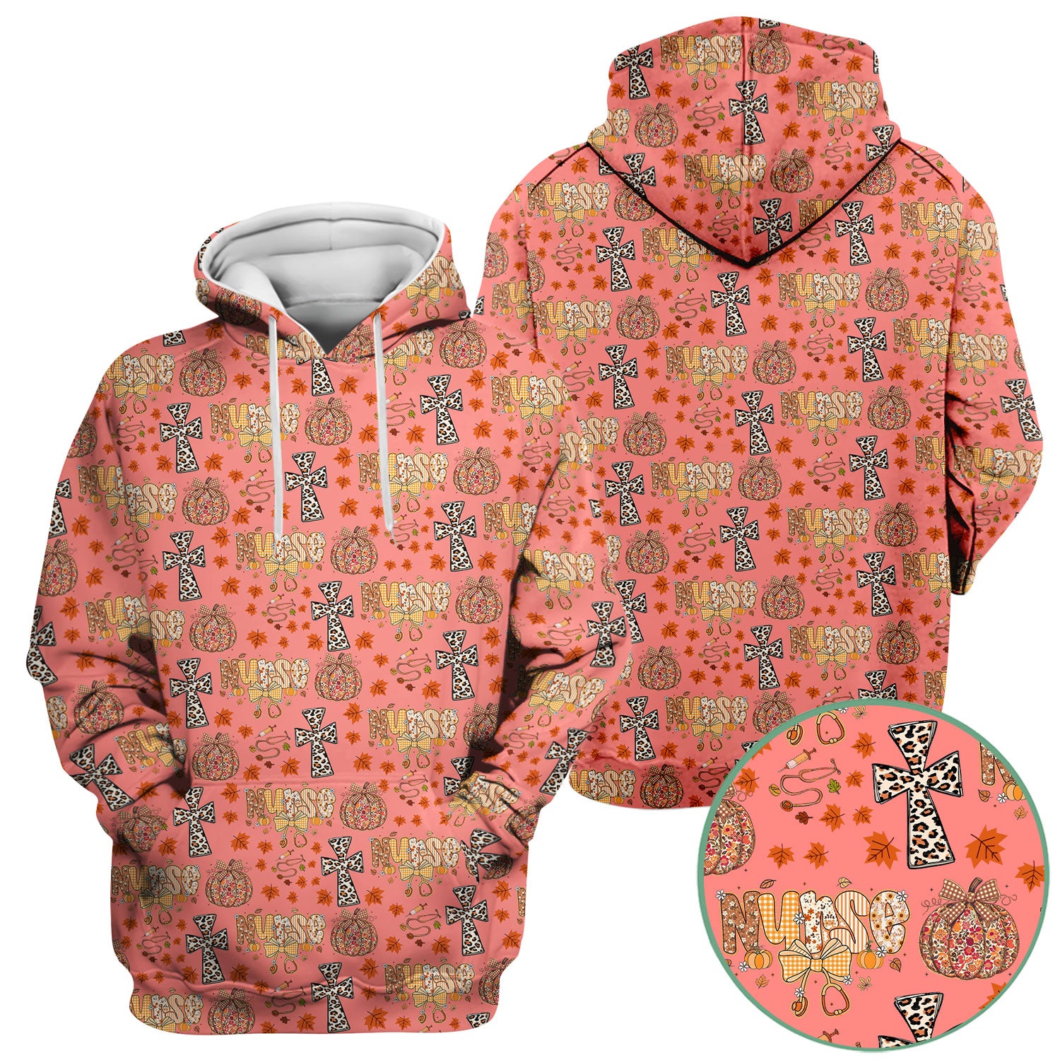 I Will Praise Him In Every Season - Boho Pumpkin Leopard Cross Fall Scrub Top for Nurse - Thanksgiving Med Uniform for Women