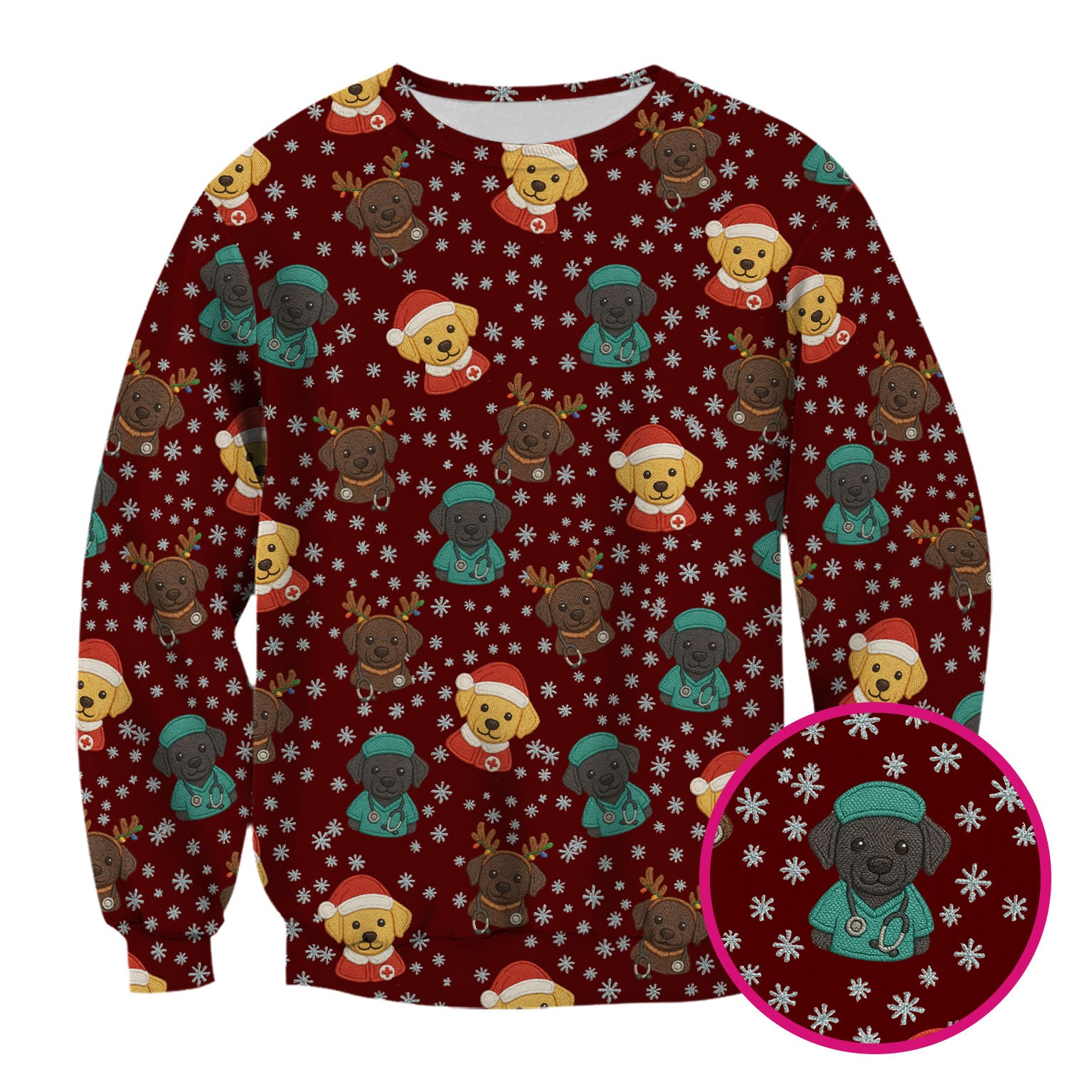 Christmas Dog Pattern Scrub Top, Cute Puppy Nurse Scrub Shirt, Holiday Nursing Uniform