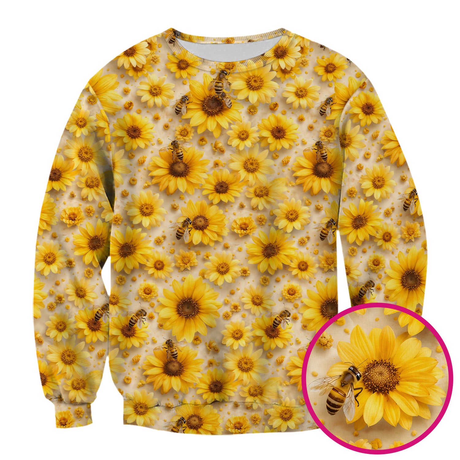 Yellow Sunflower Bee Garden Bloom Pattern Scrub Top, Breathable Fabrics Nursing Uniform