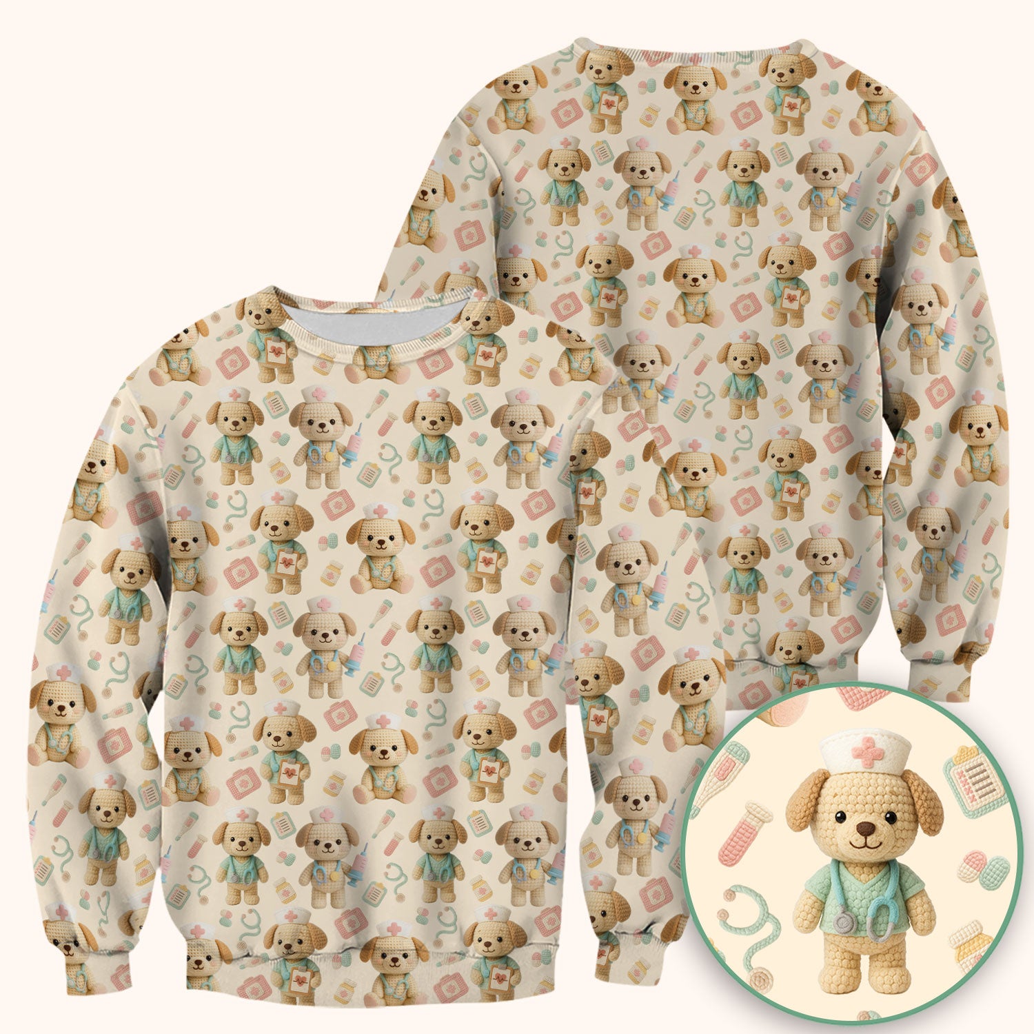 Cute Labrador Scrub Top for Nurse - Pastel Crochet Dog Medical Scrubs - Adorable Puppy Med Uniform Gift for Women