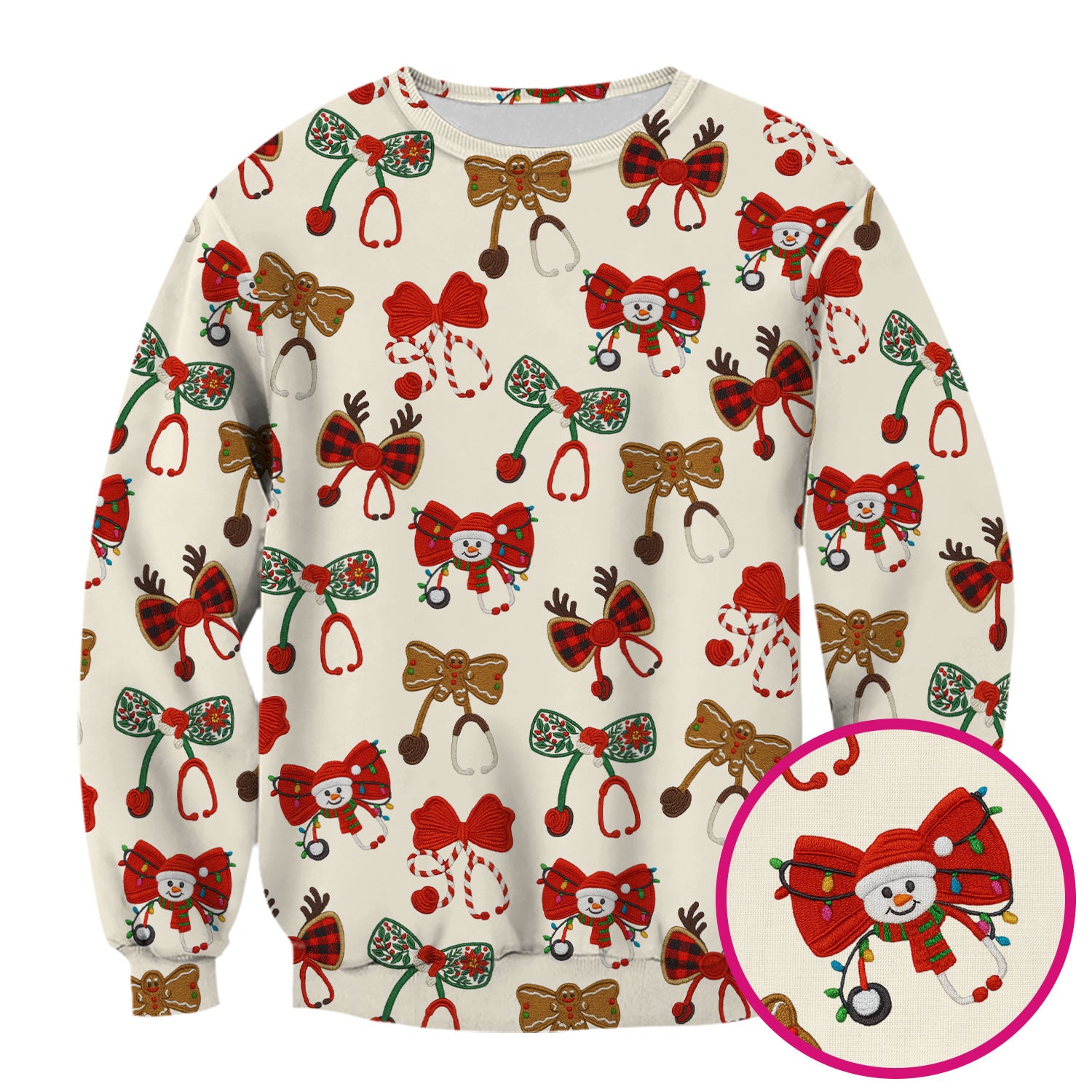 Christmas Stethoscope Bow Nurse Scrub Top, Xmas Pattern Scrub Shirt, Holiday Nursing Uniform