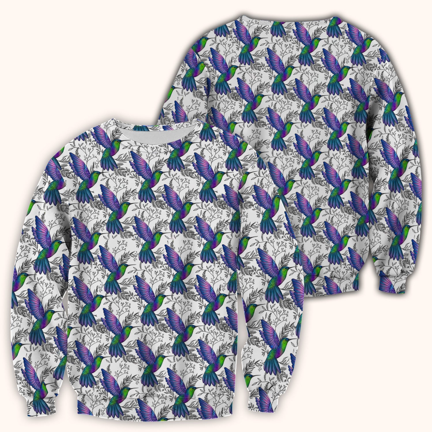 Colorful Hummingbird Flying Botanical Pattern Scrub Top, Comfortable Scrubs for Nurses