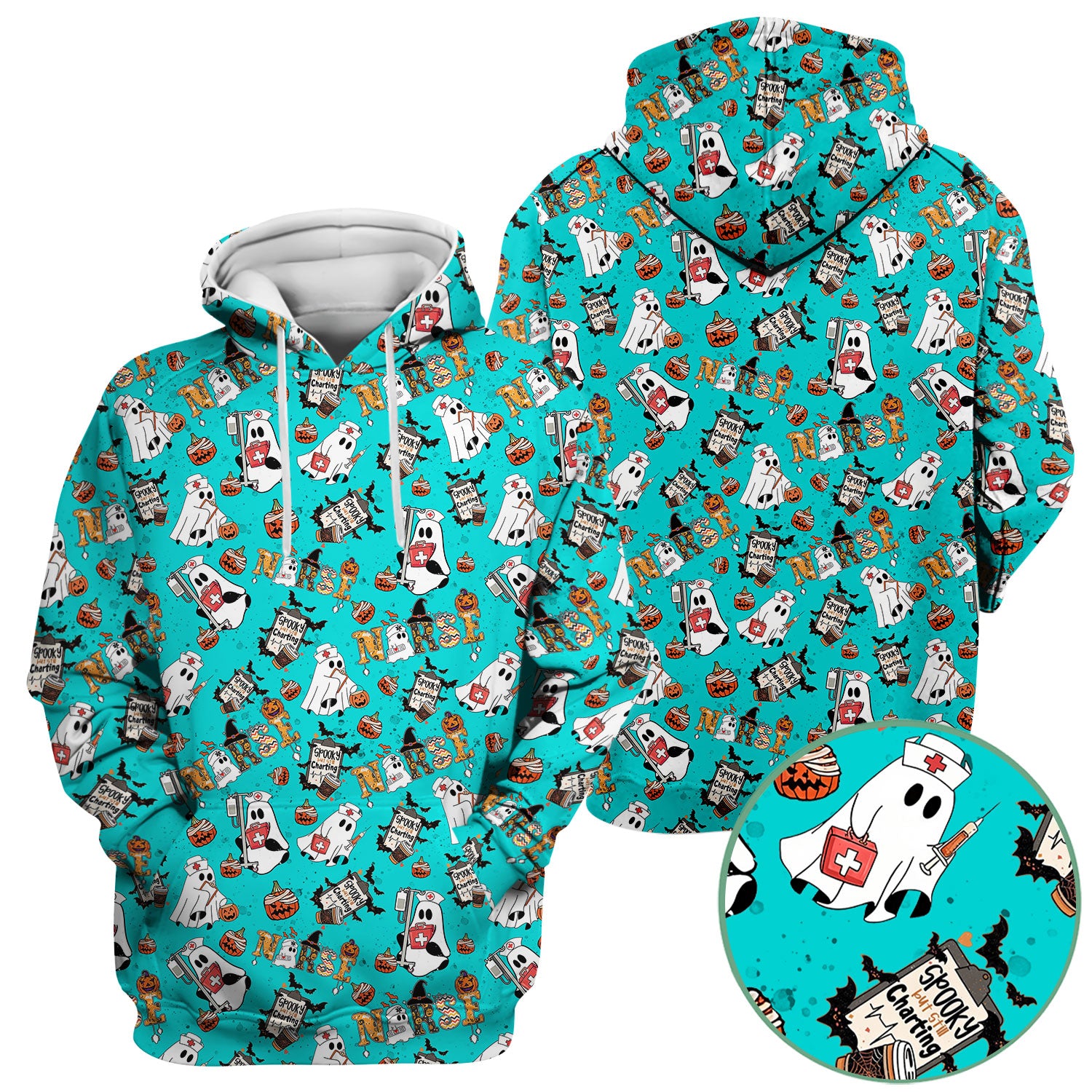 Spooky But Still Charting Halloween Scrub Top - Comfortable Scrubs for Nurses - Funny Boo Pumpkin Nursing Uniform
