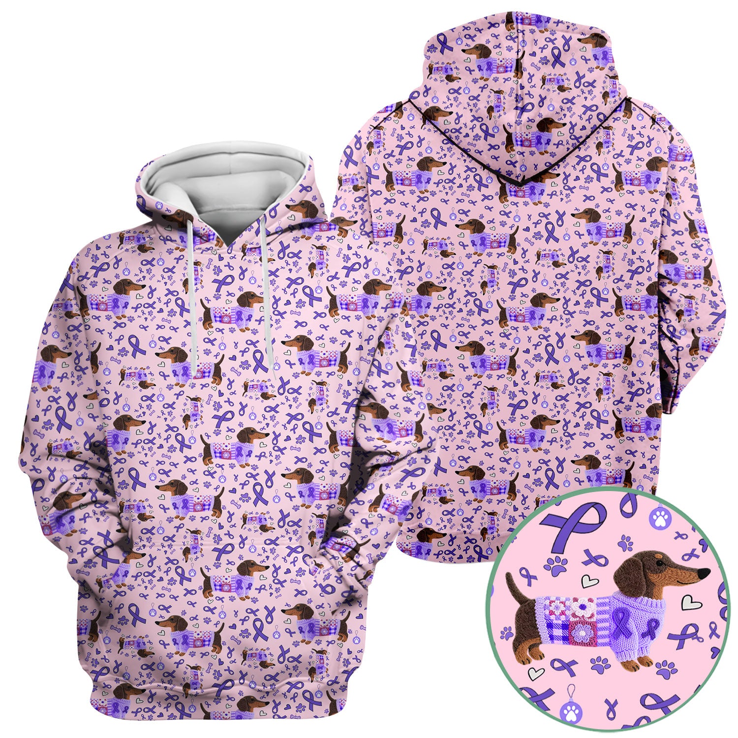 Purple Ribbon Dachshund Scrub Top for Nurses - Cute Awareness Dog Paw Prints - Support Lupus Cancer Med Uniform Gift for Women