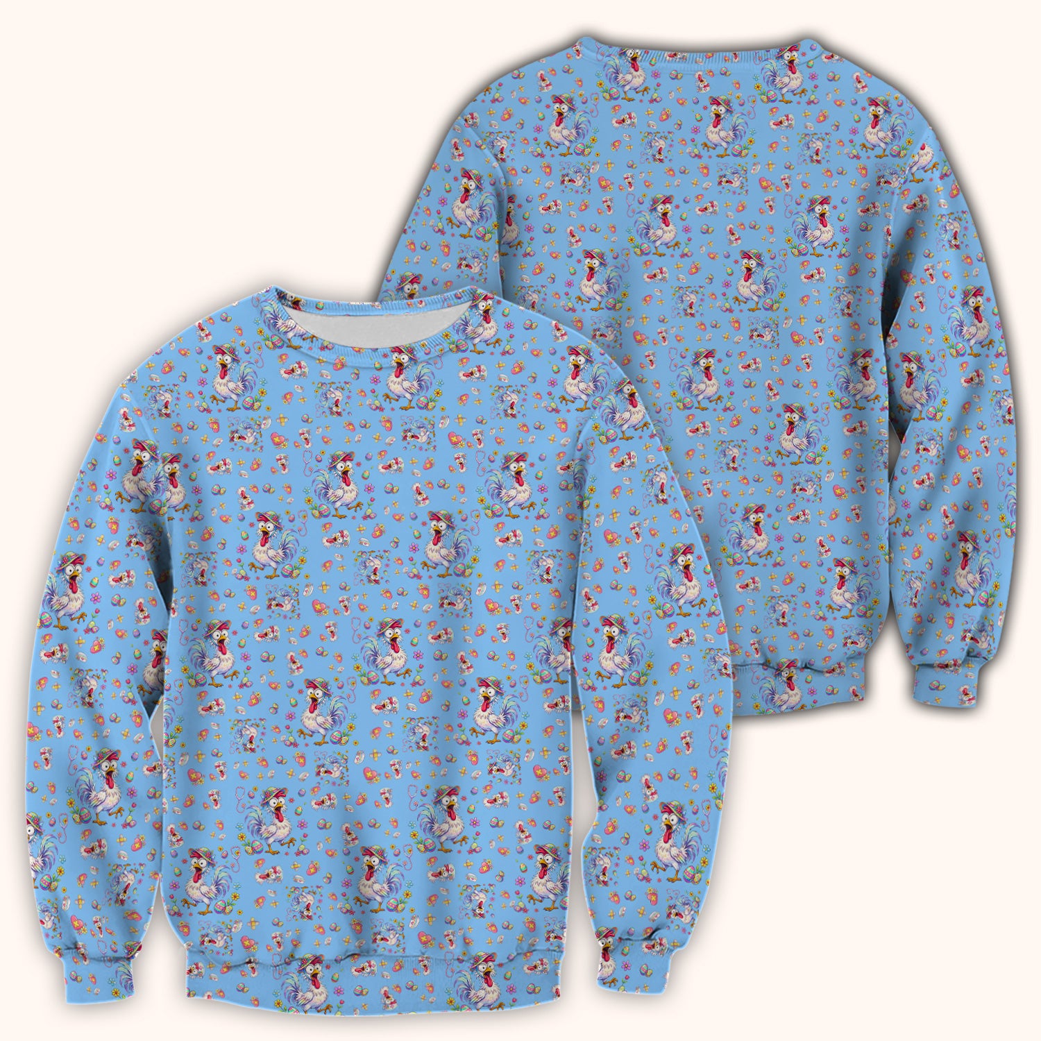 Funny Easter Nurse Chicken Pattern Scrub Top, Comfortable Scrubs for Nurses