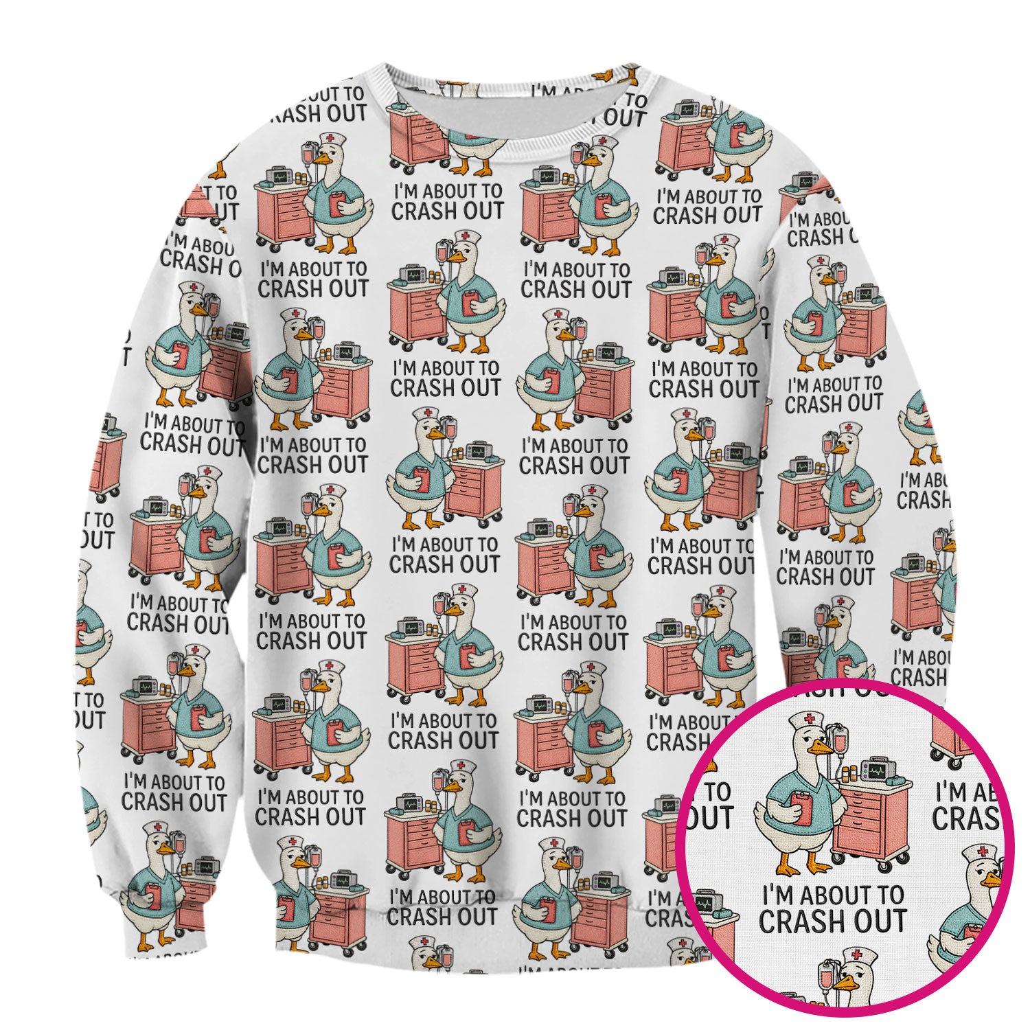 Funny Nurse Goose Crash Out Pattern Scrub Top, Comfortable Scrubs for Nurses