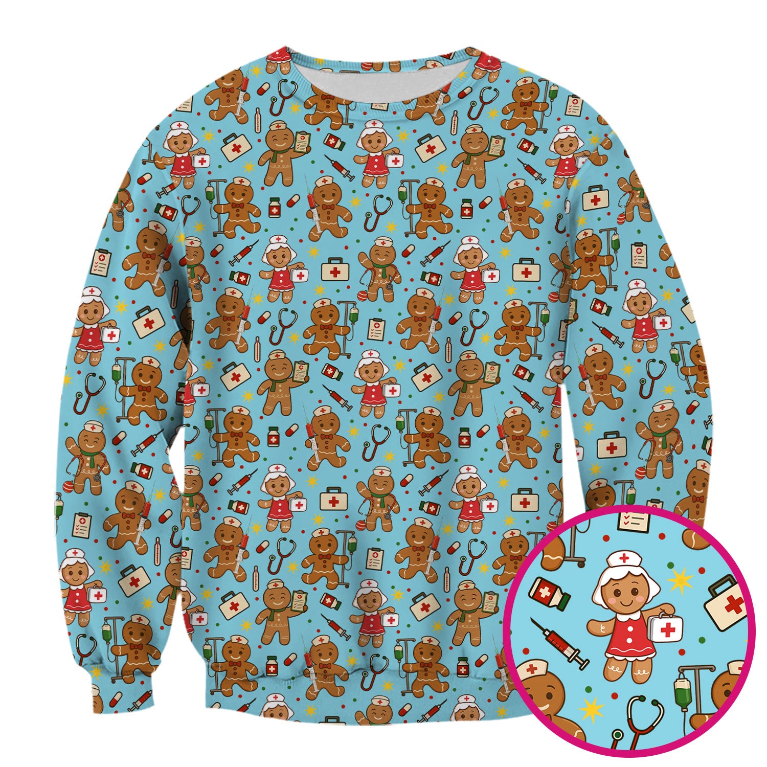 Cute Gingerbread Nurse Scrub Top - Funny Christmas Cookie Pattern - Holiday Nursing Shirt Gift for RN LPN CNA Women
