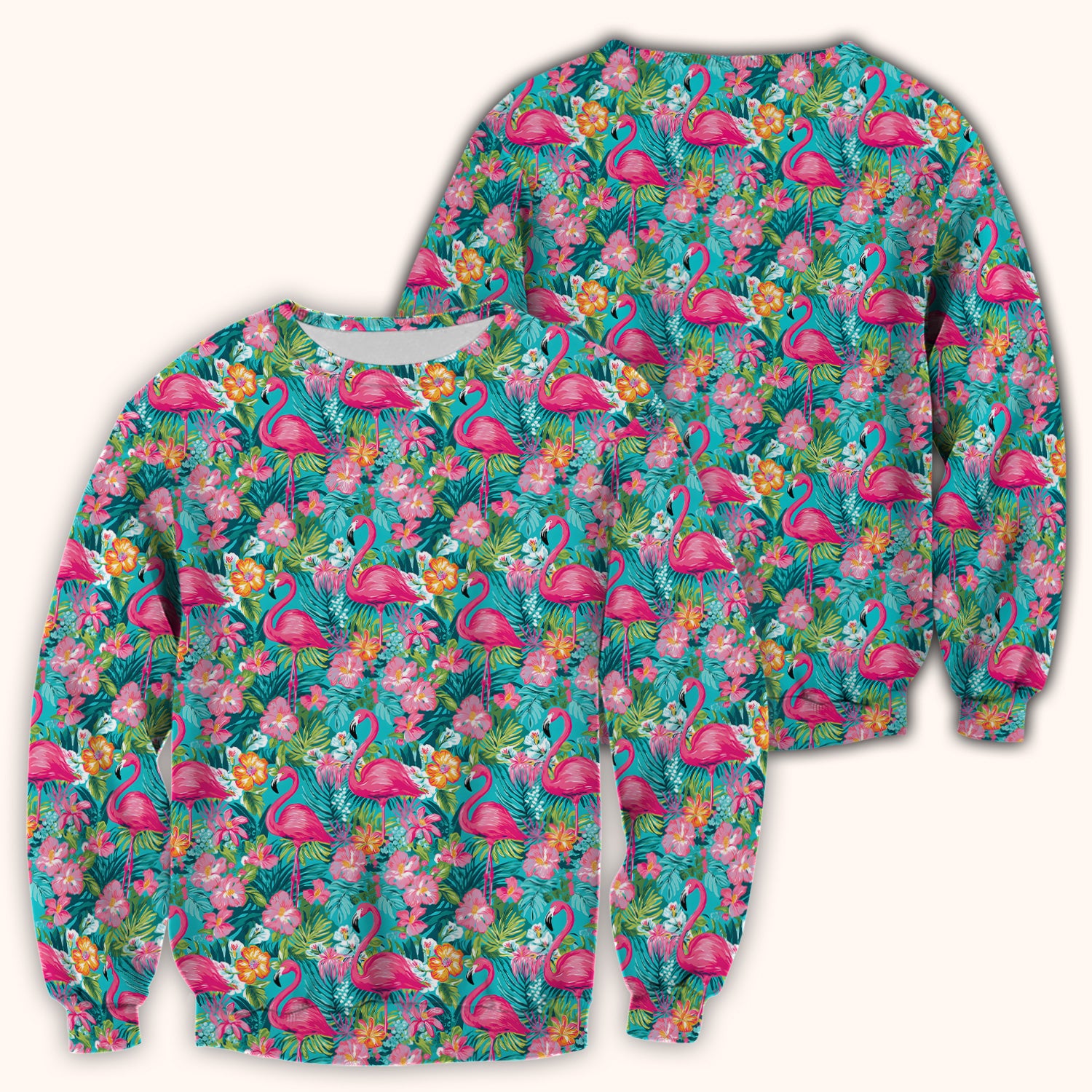 Tropical Flamingo Floral Pattern Scrub Top, Comfortable Scrubs for Nurses