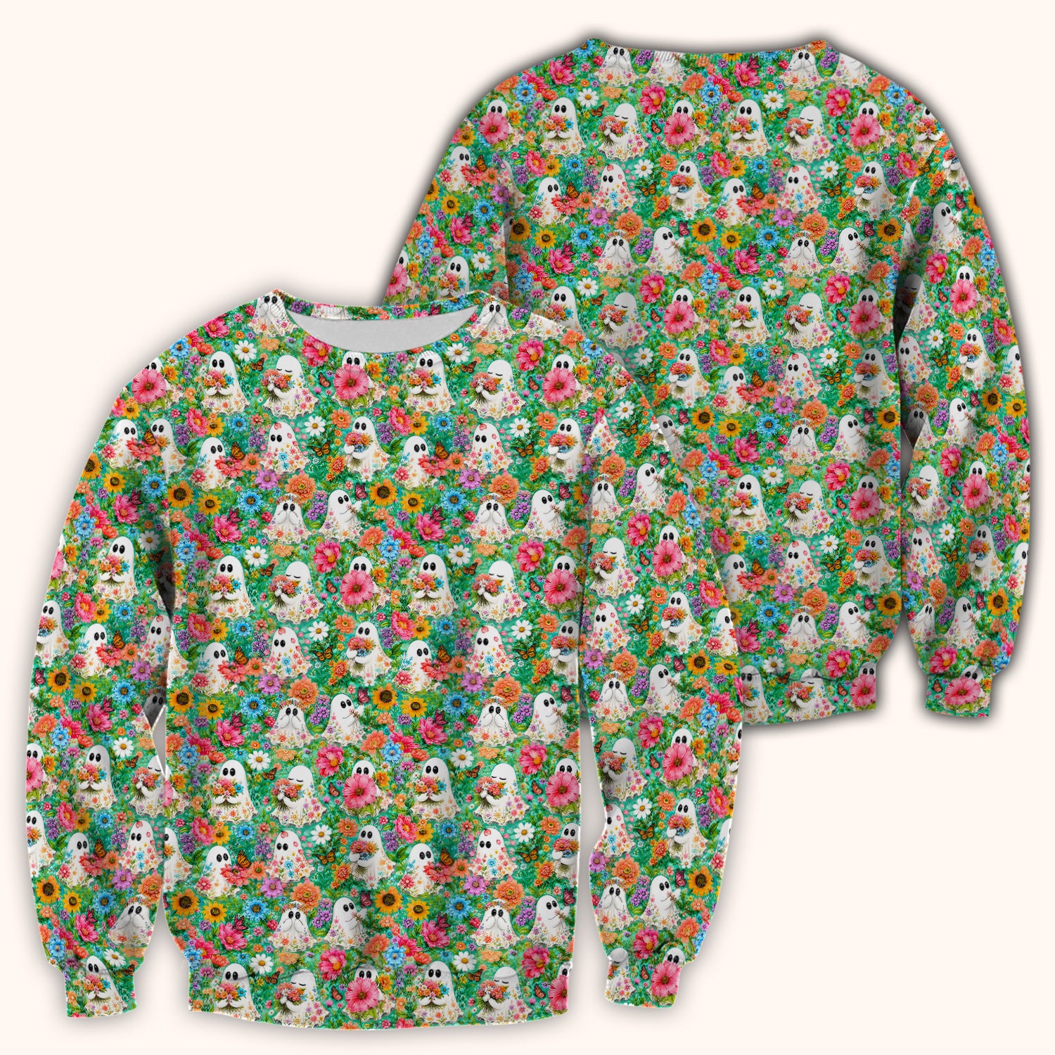 Cute Halloween Floral Ghosts Scrub Top, Comfortable Scrubs for Nurses