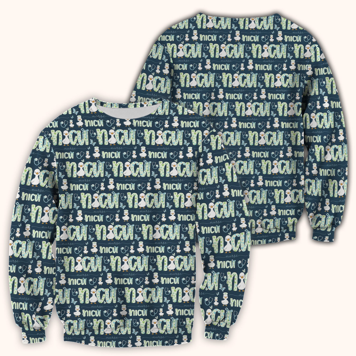 NICU Nurse Duck Pattern Scrub Top, Comfortable Scrubs for Nurses