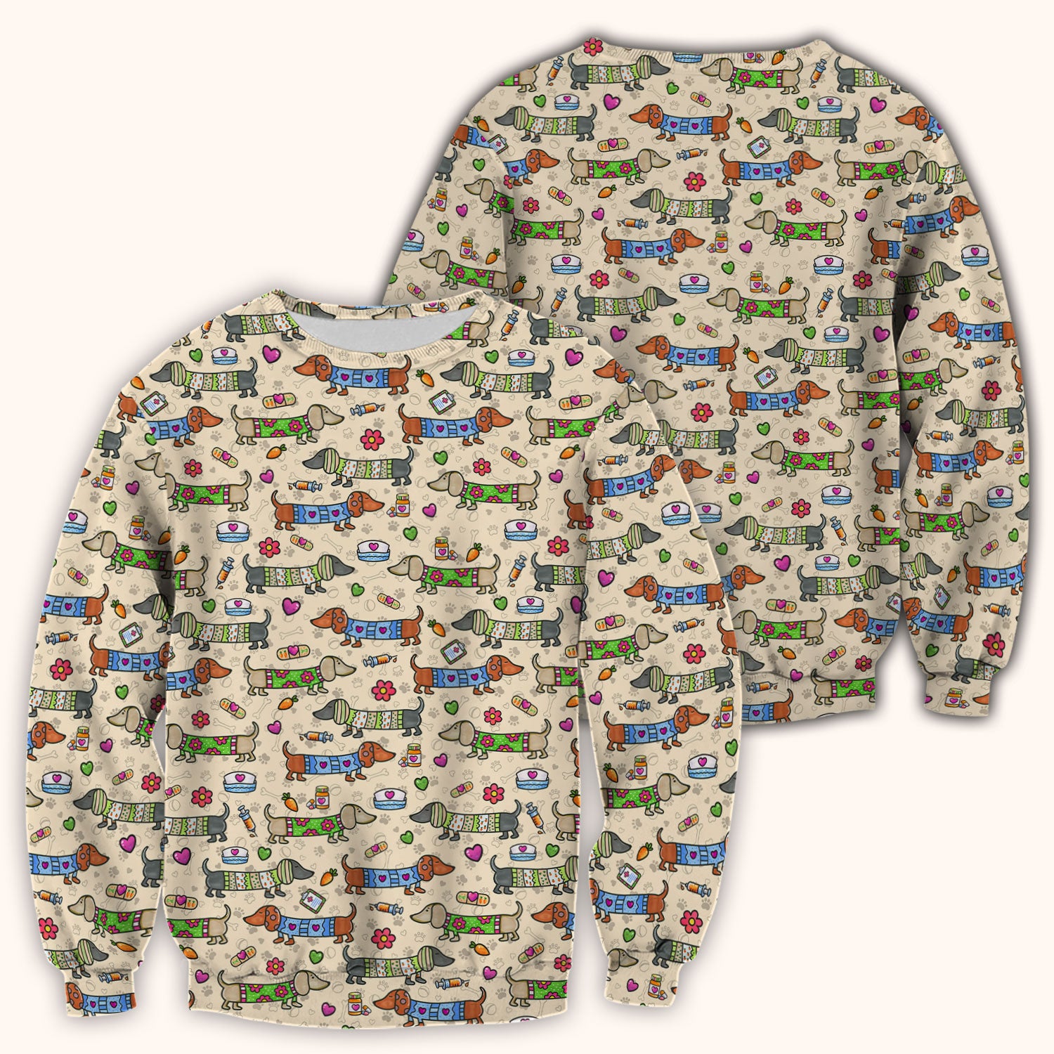 Cute Dachshund Nurse Scrub Top, Funny Wiener Dog Nursing Shirt, Breathable Fabrics Nursing Uniform