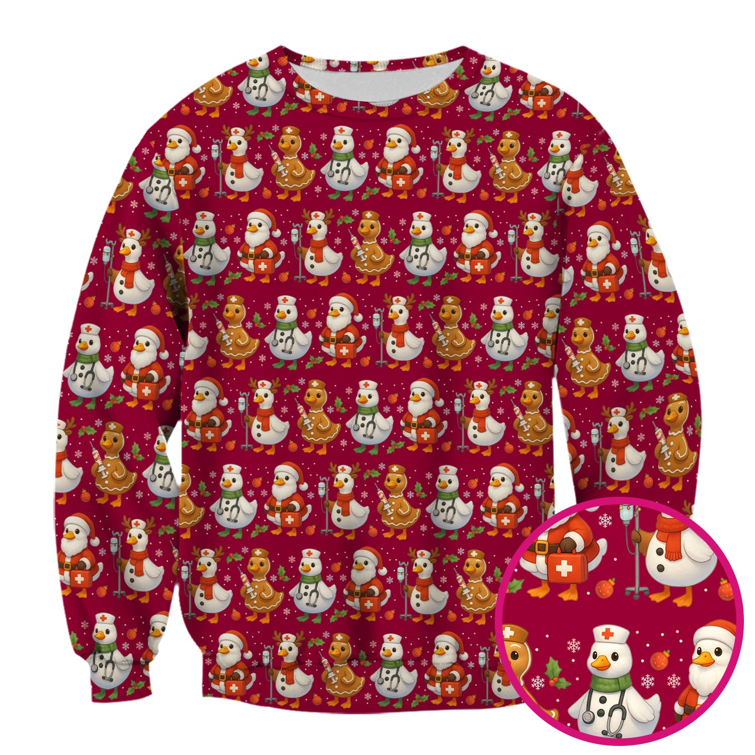 Christmas Goose Scrubs for Women - Funny Holiday Goose Pattern Medical Scrub Top - Festive Christmas Scrubs with Cute Nurse Design