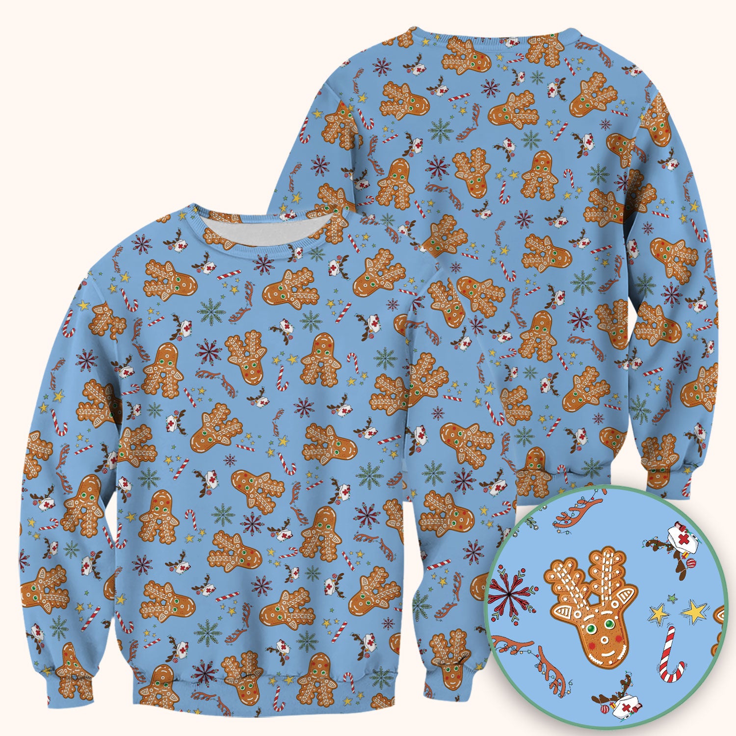 Gingerbread Cookies Reindeer Scrub Top - Funny Christmas Gingerbread Nursing Uniform - Comfortable Scrubs for Nurses