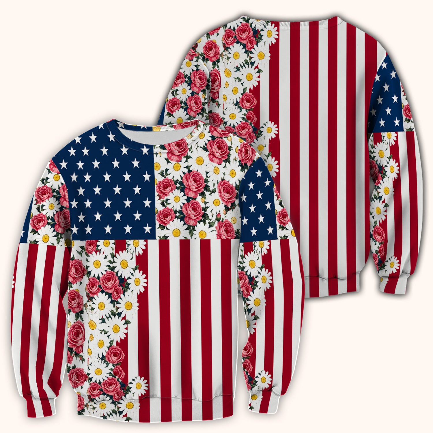Floral American Flag Nurse Scrub Top for RN, CNA, Healthcare Workers, Patriotic Uniform Scrub Top, Comfortable Scrubs for Nurses