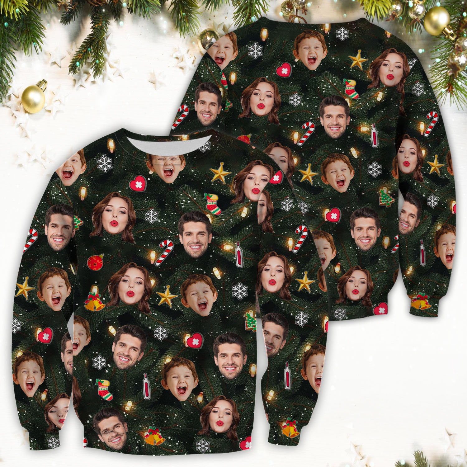 Personalized Christmas Photo Scrub Top, Funny Xmas Custom Face Scrub Shirt, Breathable Fabrics Nursing Uniform
