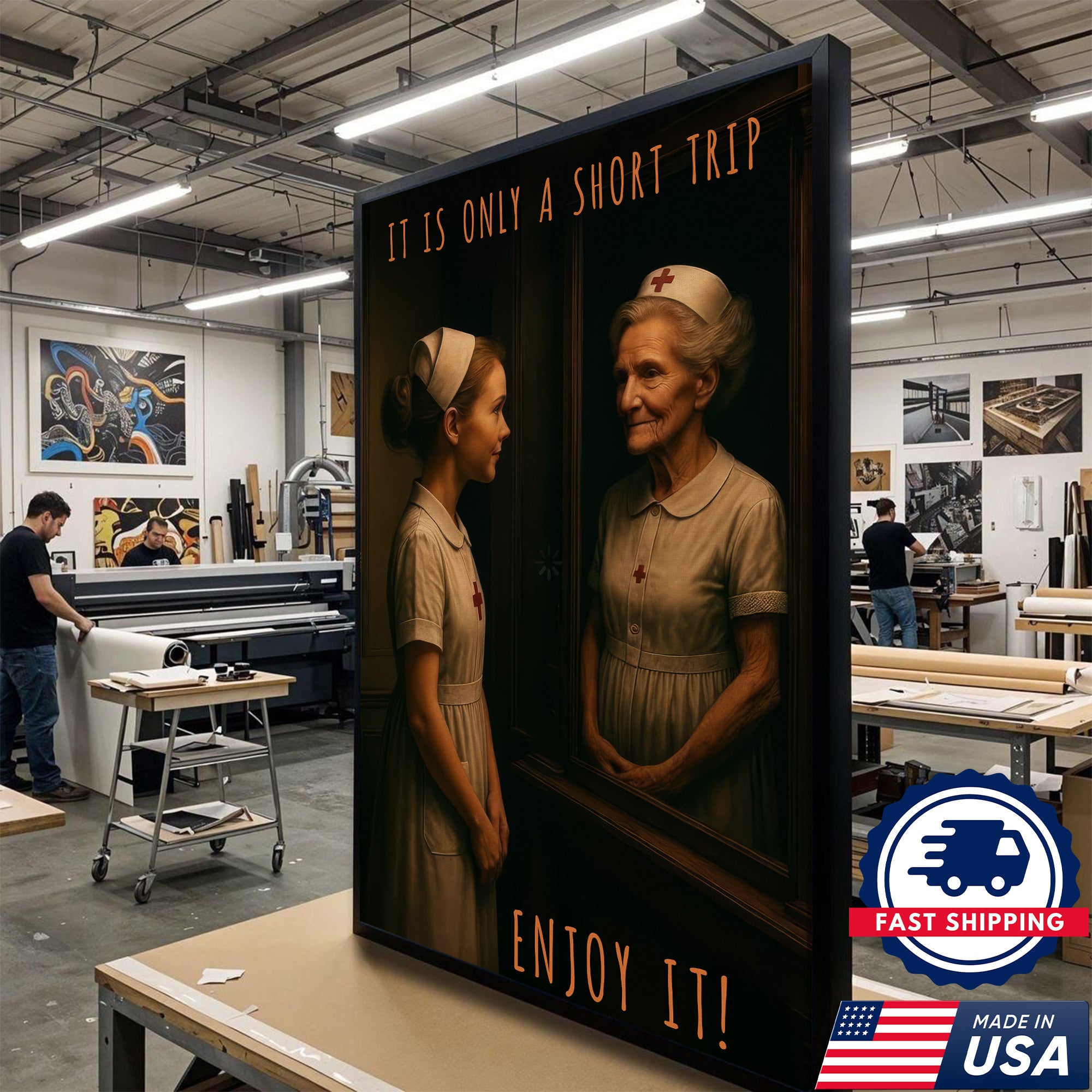 Vintage Young and Old Nurse Canvas, It Is Only A Short Trip Enjoy It, RN LPN CNA Gift