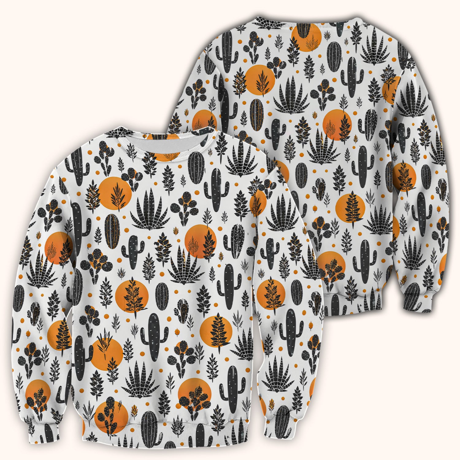 Desert Cactus Orange Sun Pattern Scrub Top, Comfortable Scrubs for Nurses