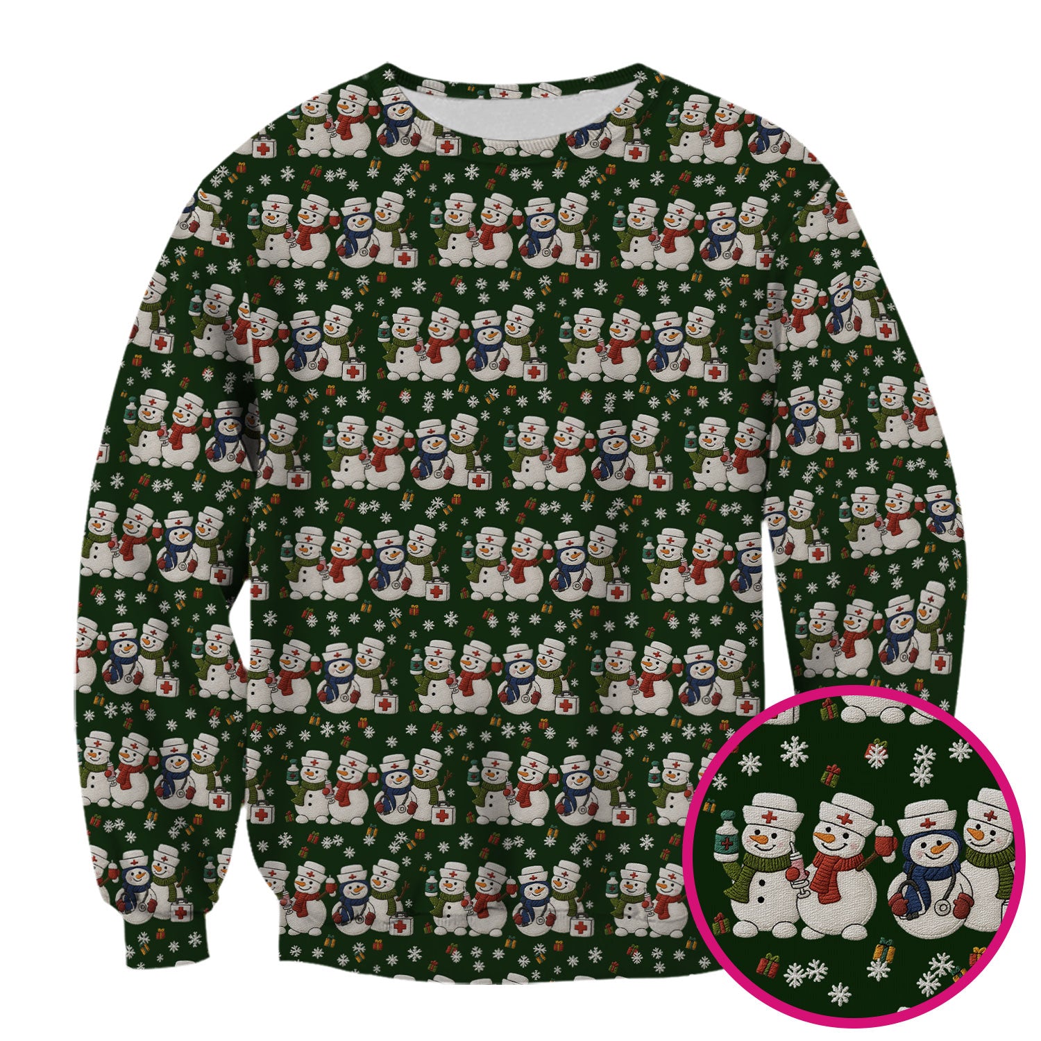 Cute Christmas Snowman Nurse Pattern Scrub Top, Breathable Fabrics Nursing Uniform