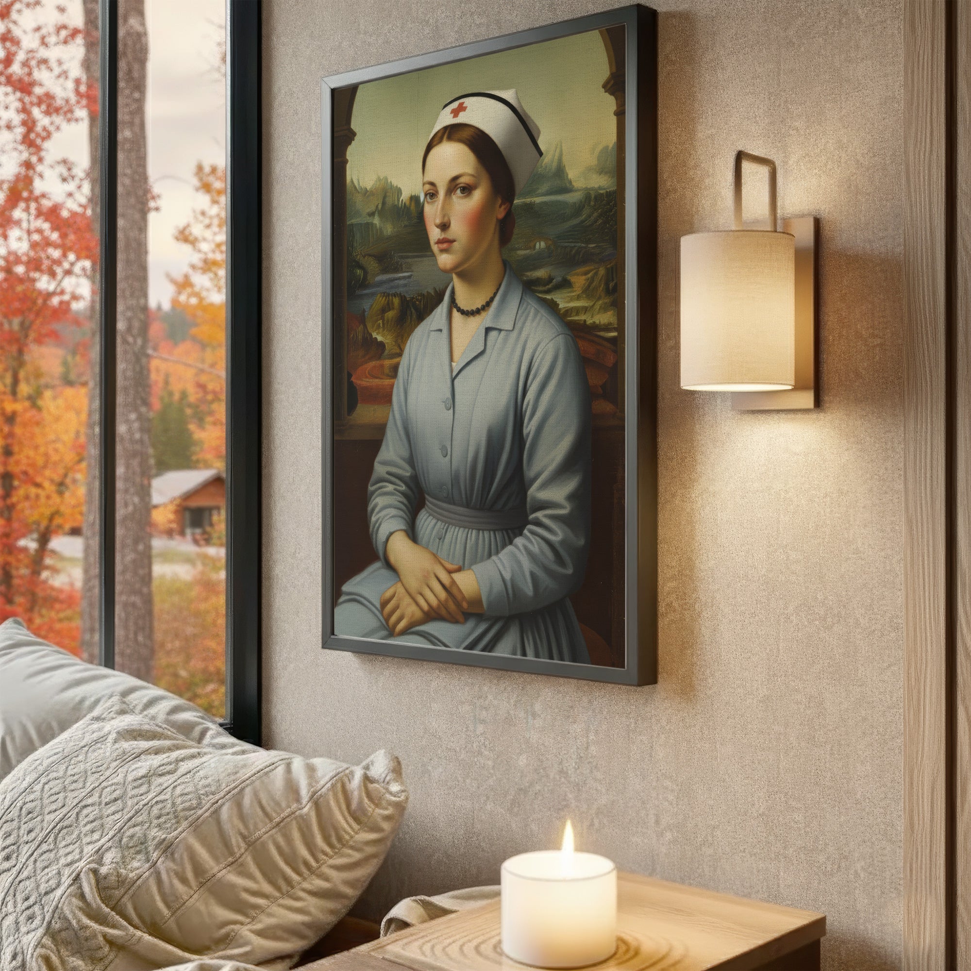 Vintage Nurse Mona Lisa Parody Canvas, Classic Renaissance Style Medical Wall Art, Gift for RN LPN CNA Healthcare Workers