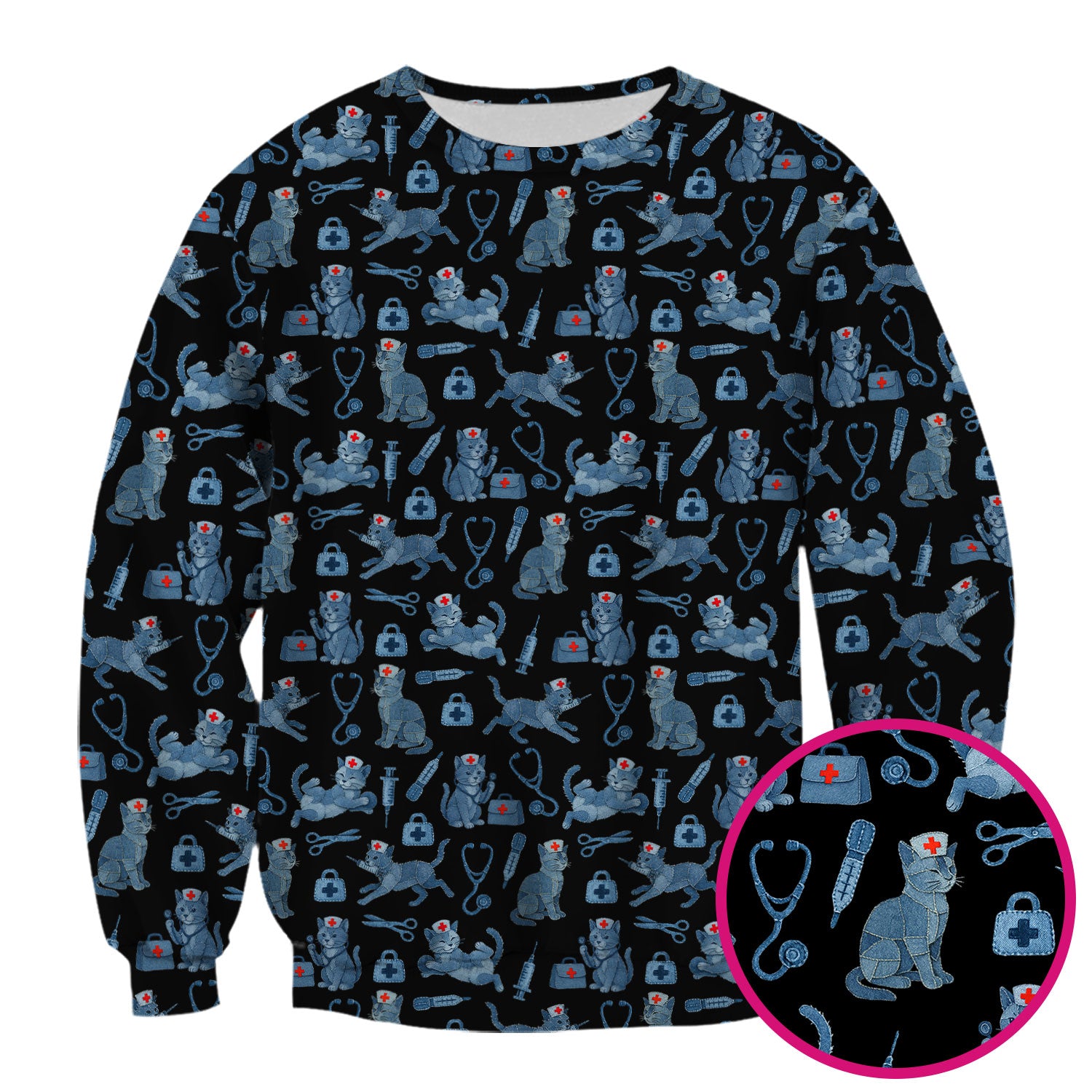 Funny Cat Scrubs for Women - Cute Kitty Pattern Medical Scrub Top - Playful Nurse Scrubs with Adorable Cat Design for Animal Lovers