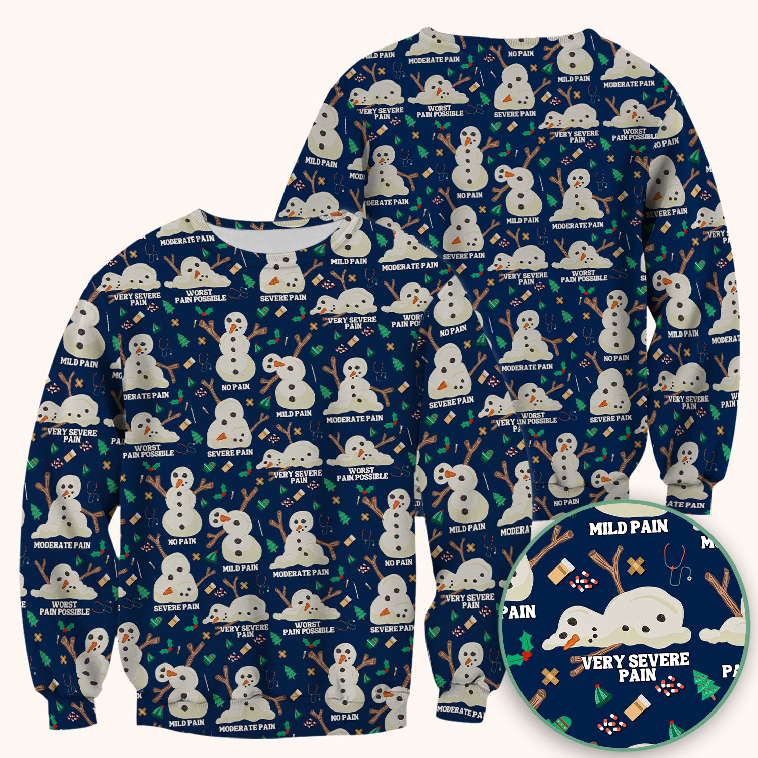 Funny Snowman Pain Scale Scrub Top for Nurse - Christmas Medical Shirt for Women RN LPN CNA - Cute Winter Nursing Uniform
