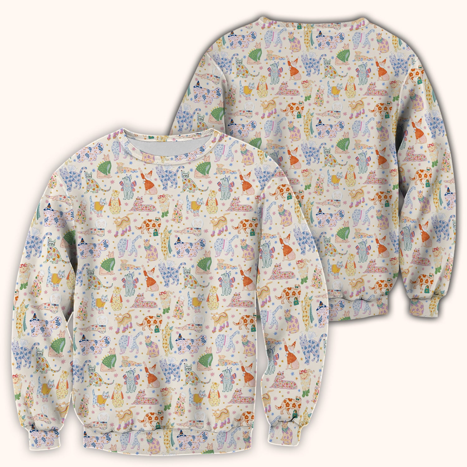 Cute Colorful Cats Pattern Scrub Top, Comfortable Scrubs for Nurses