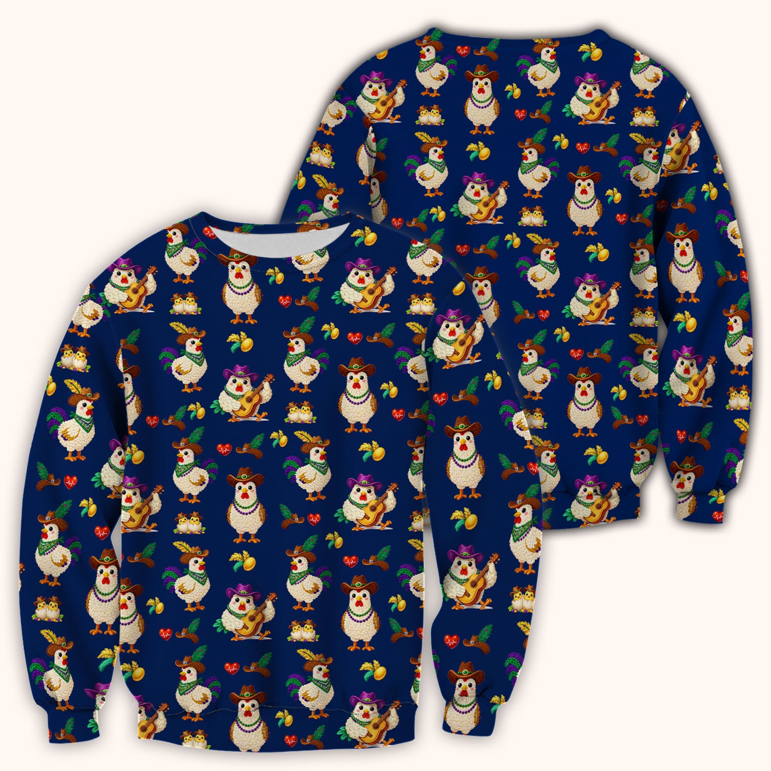 Funny Mardi Gras Rooster Cowboy Print Scrub Top, Comfortable Scrubs for Nurses