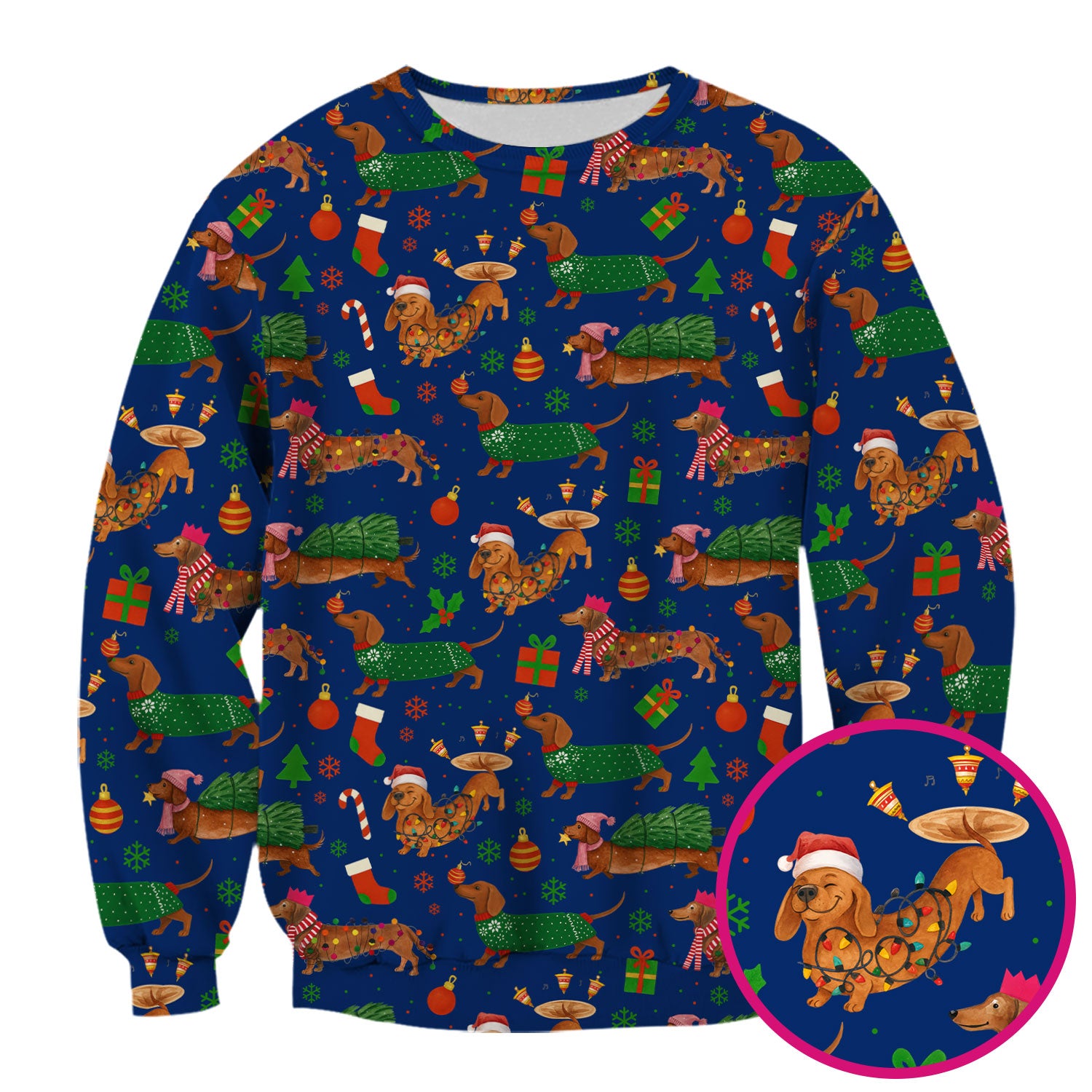 Dachshund Christmas Scrub Shirt - Multi Color Dog Print Scrubs - Funny Holiday Scrubs Gift for Women Men, Nurse, CNA, RN