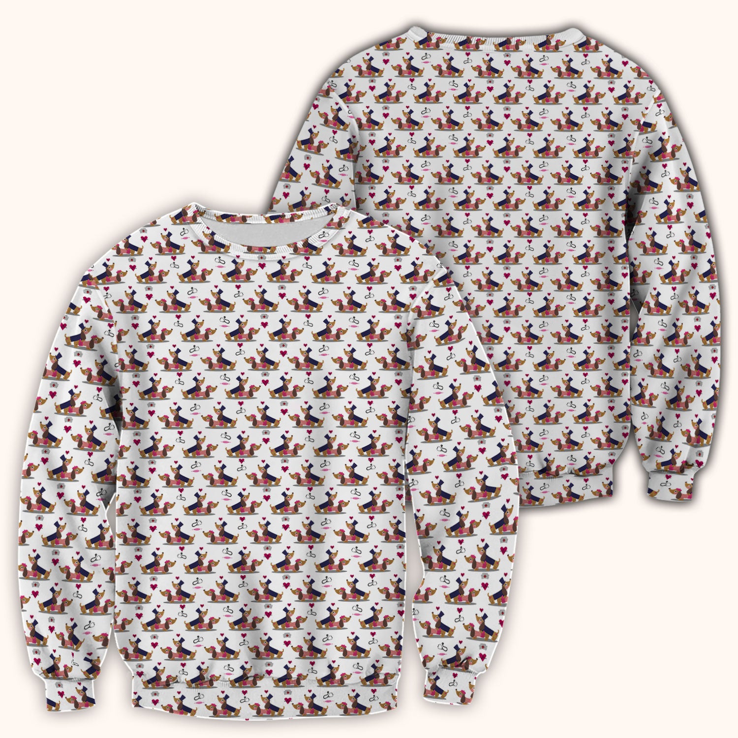 Cute Dachshund Valentine Nurse Scrub Top - Funny Gift for Women