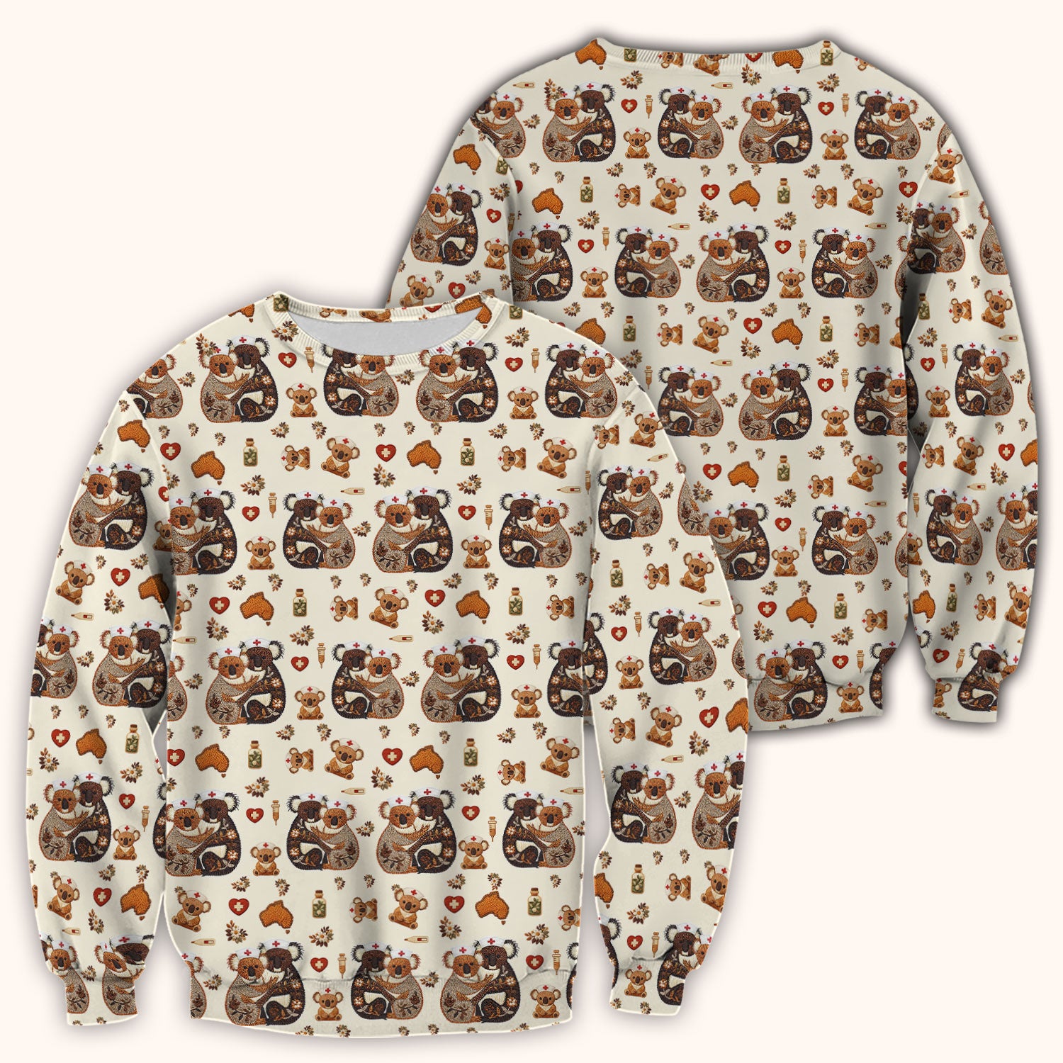 Cute Cartoon Koala Valentine Nurse Design Scrub Top, Breathable Fabrics Nursing Uniform