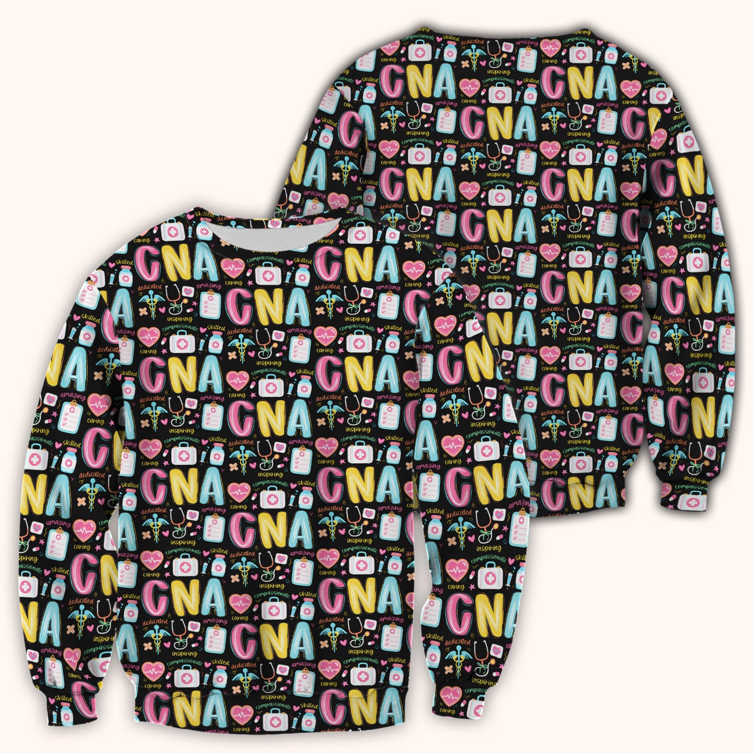 CNA Nurse Appreciation Pattern Scrub Top, Breathable Fabrics Nursing Uniform