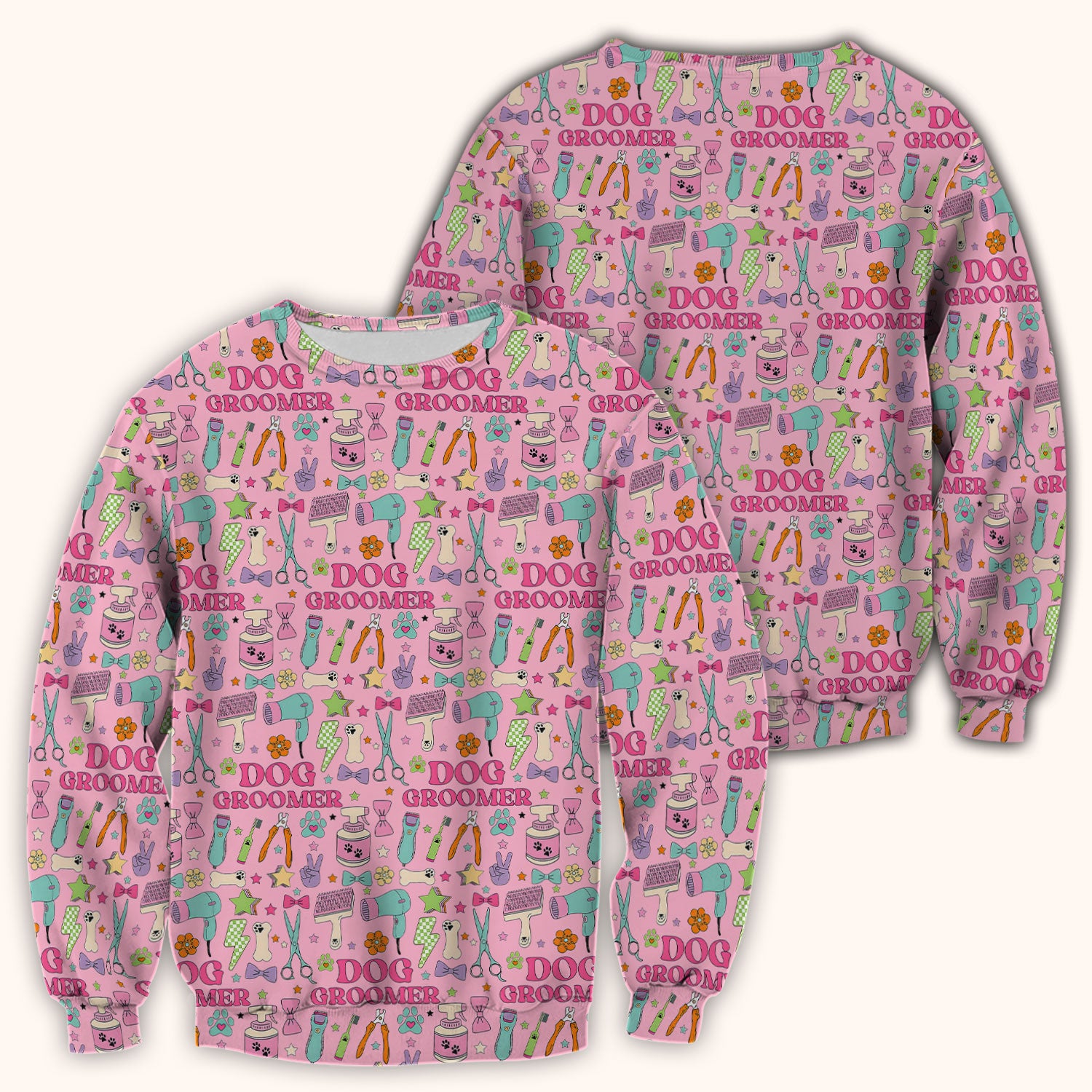 Dog Groomer Tools Pattern Nursing Scrub Top, Comfortable Scrubs for Nurses