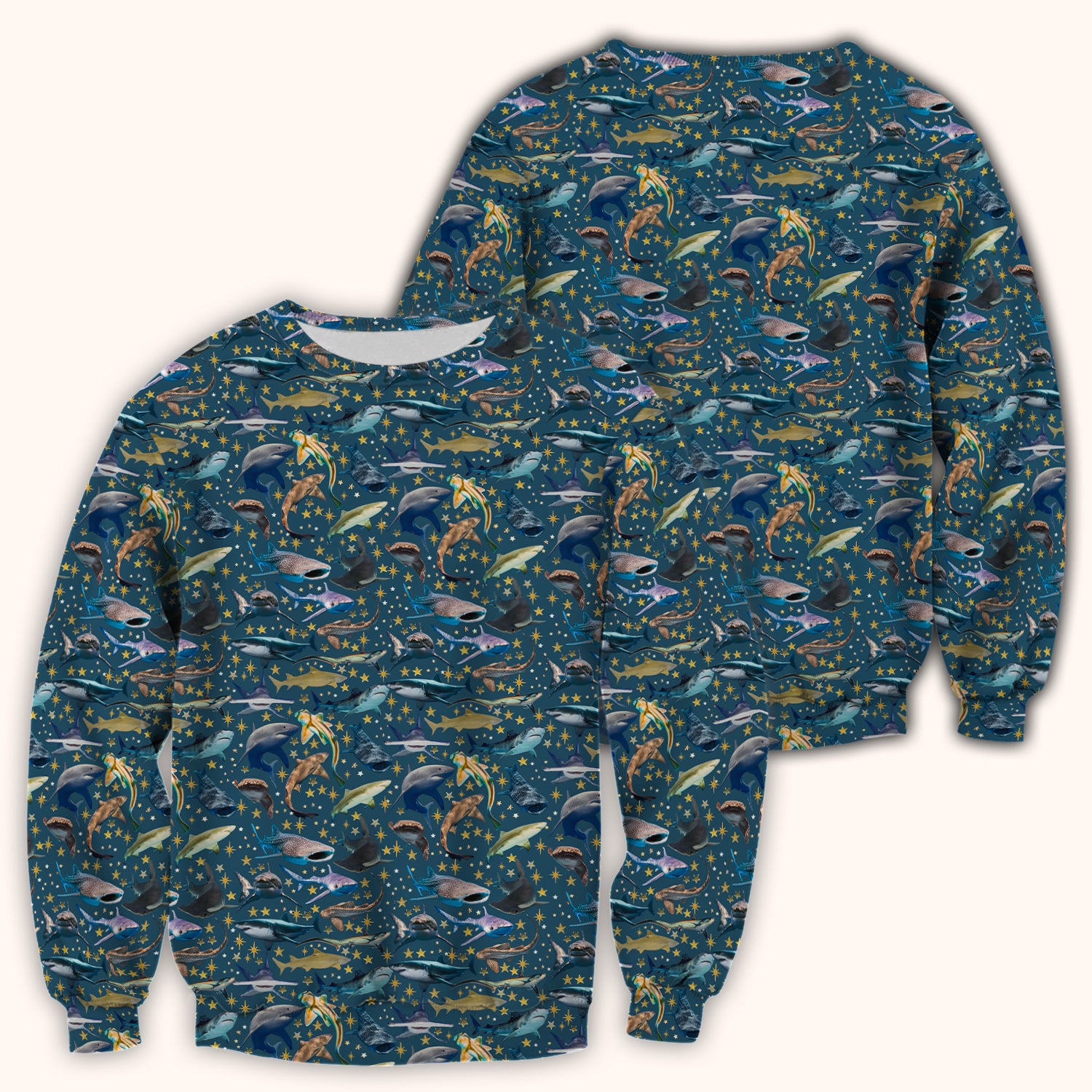 Colorful Shark Ocean Pattern Scrub Top, Breathable Fabrics Nursing Uniform