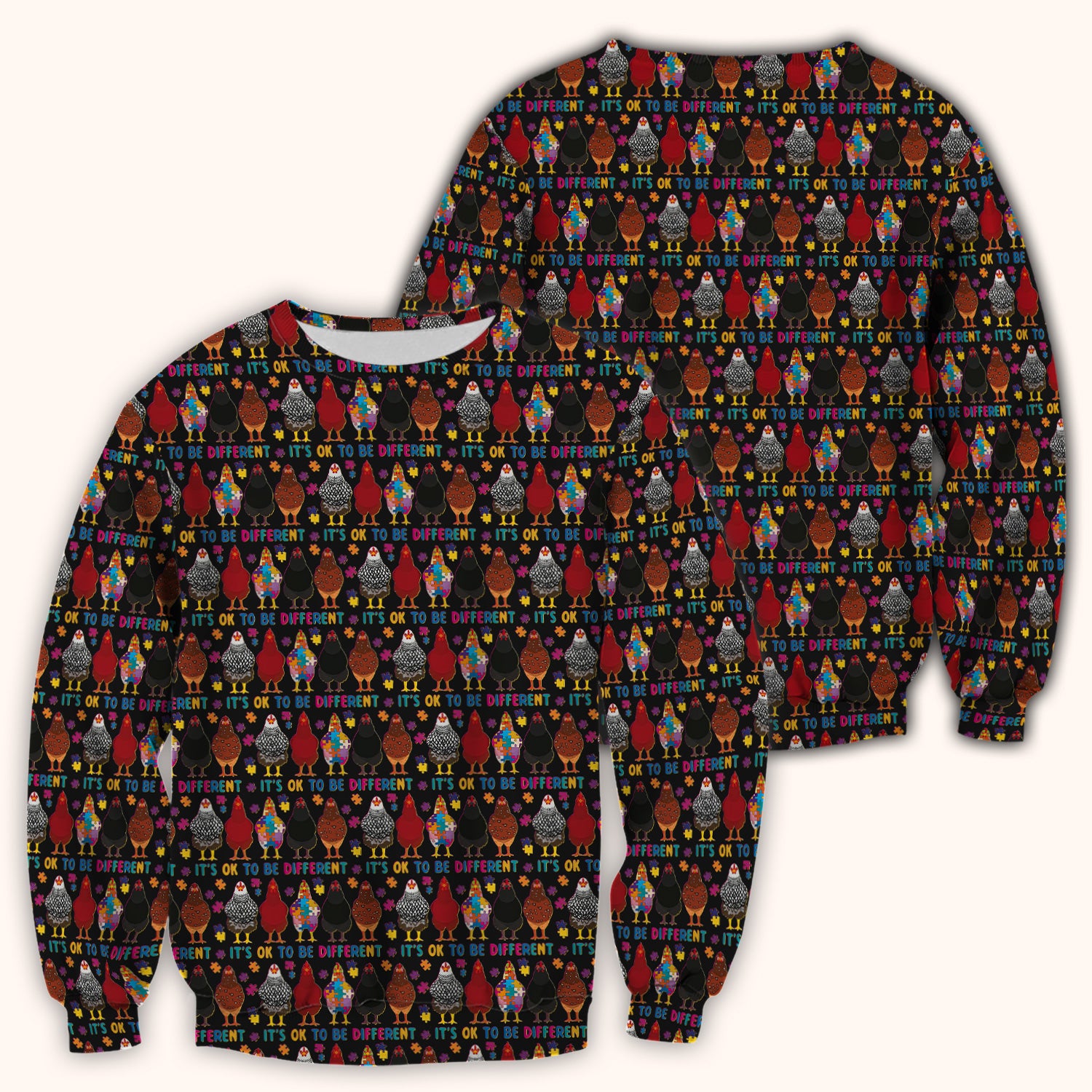 Autism Chicken It’s OK to Be Different Print Scrub Top, Comfortable Scrubs for Nurses