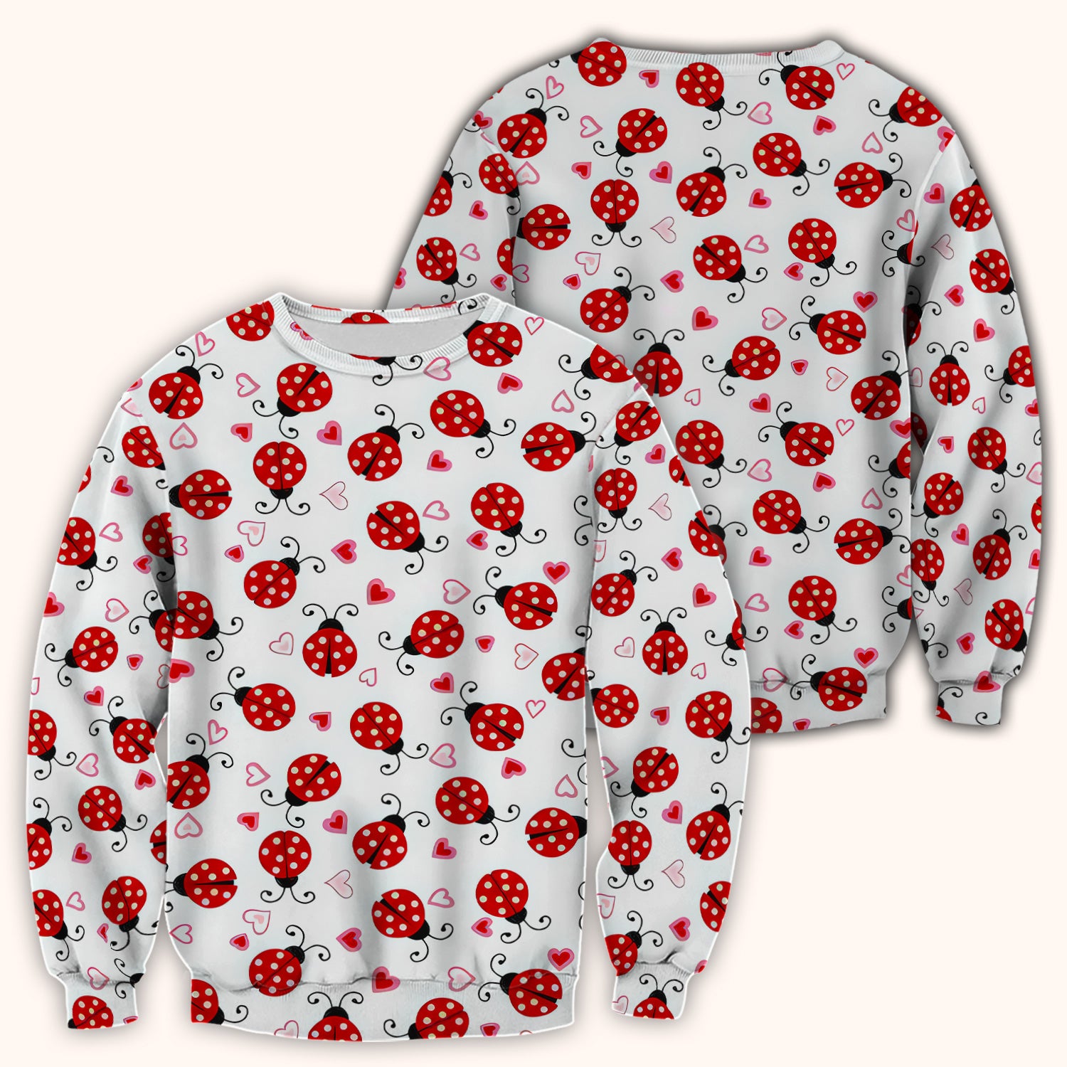 Cute Ladybug Heart Love Pattern Scrub Top, Breathable Fabrics Nursing Uniform