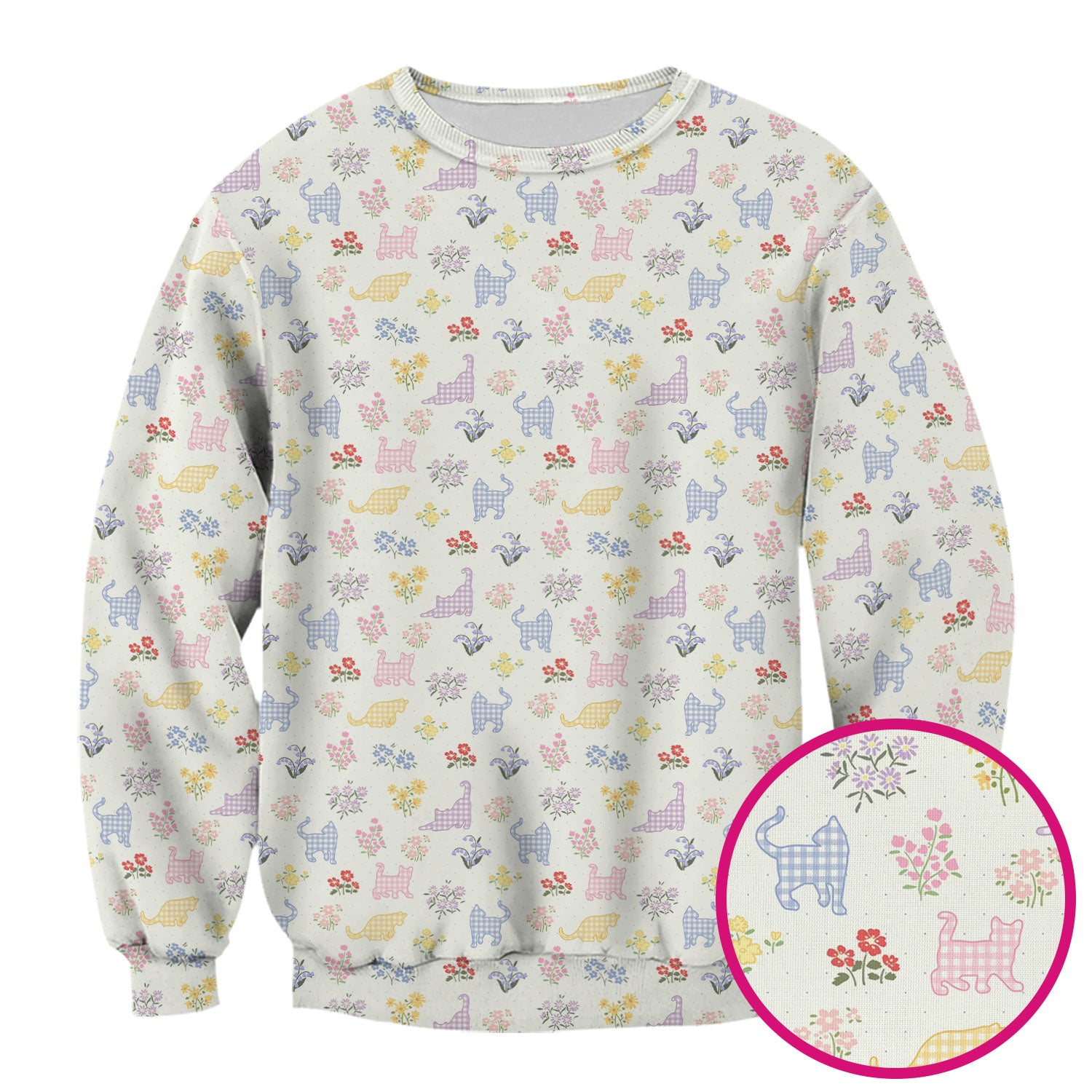 Pastel Cat Floral Nurse Scrub Top, Cute Cat Medical Pattern Shirt, Breathable Fabrics Nursing Uniform