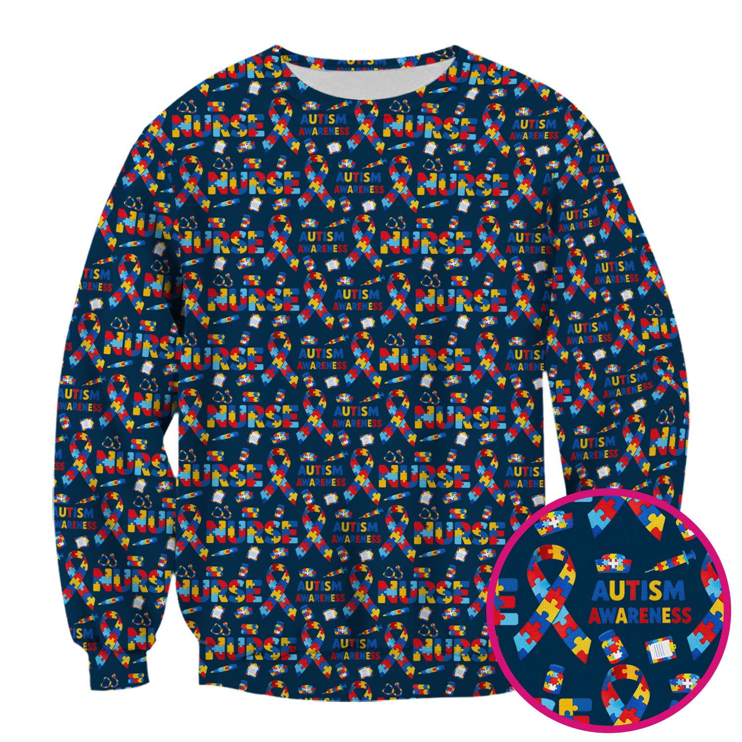 Autism Awareness Nurse Puzzle Ribbon Print Scrubs, Comfortable Scrubs for Nurses