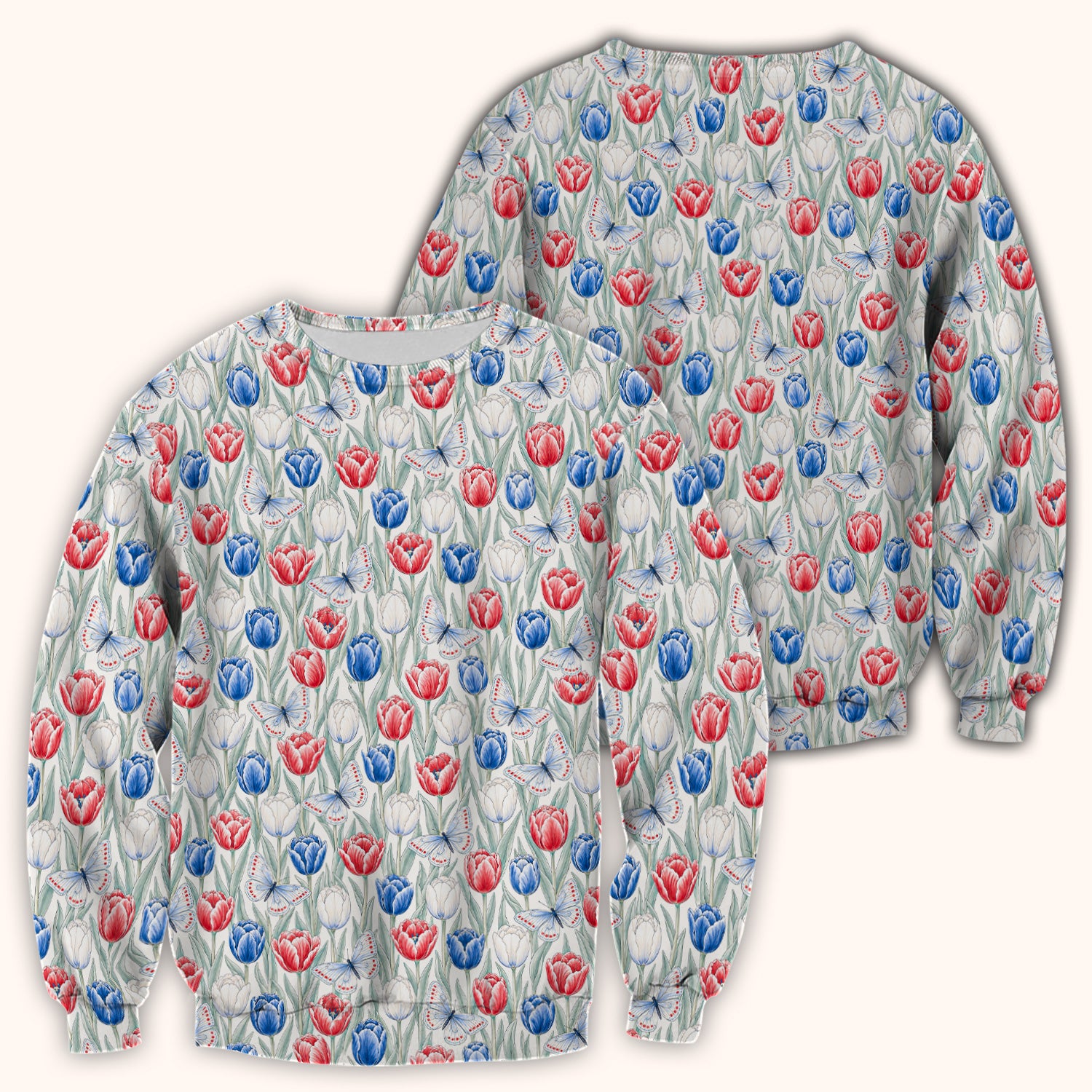 Patriotic Tulip Butterfly Nurse for RN, CNA, Healthcare Workers Scrub Top, Comfortable Scrubs for Nurses
