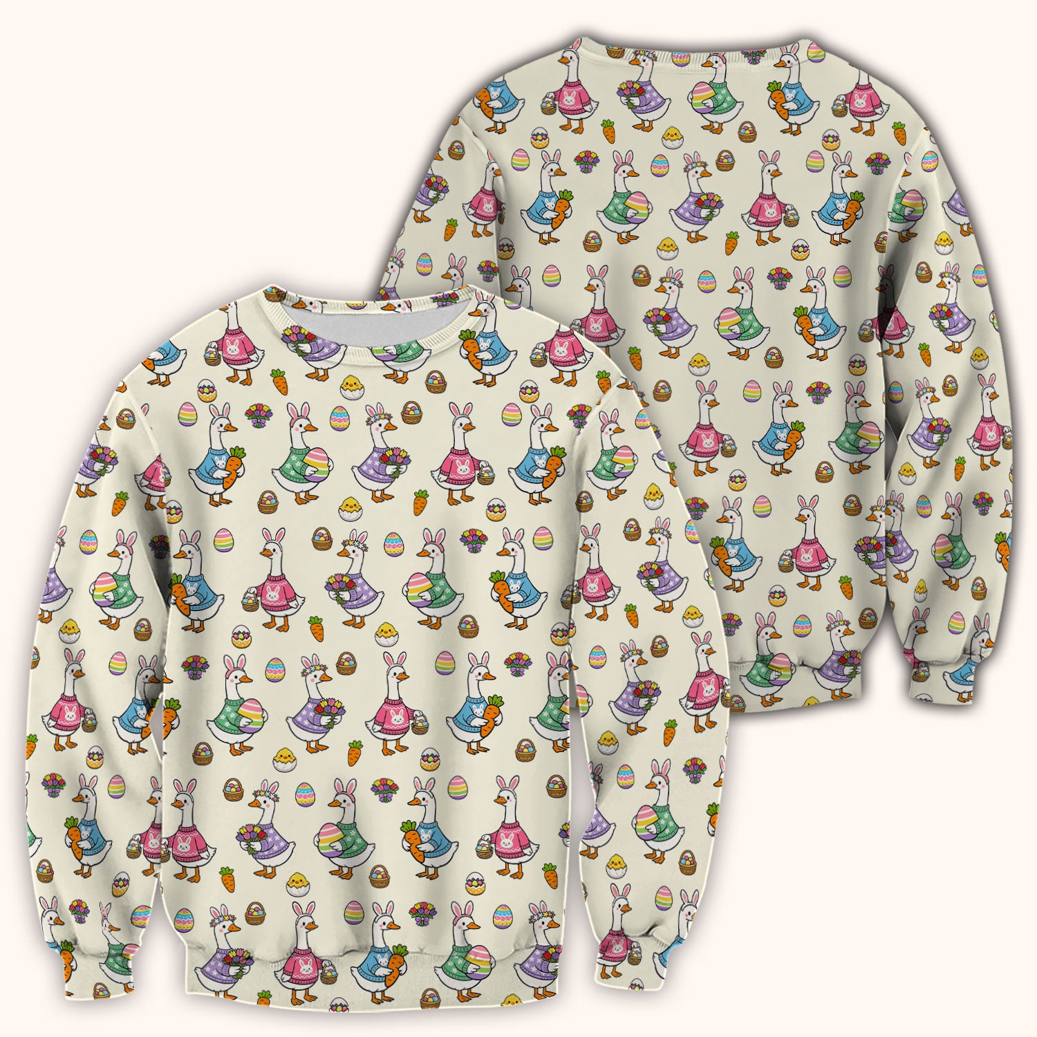 Cute Easter Goose Pattern Scrub Top, Breathable Fabrics Nursing Uniform