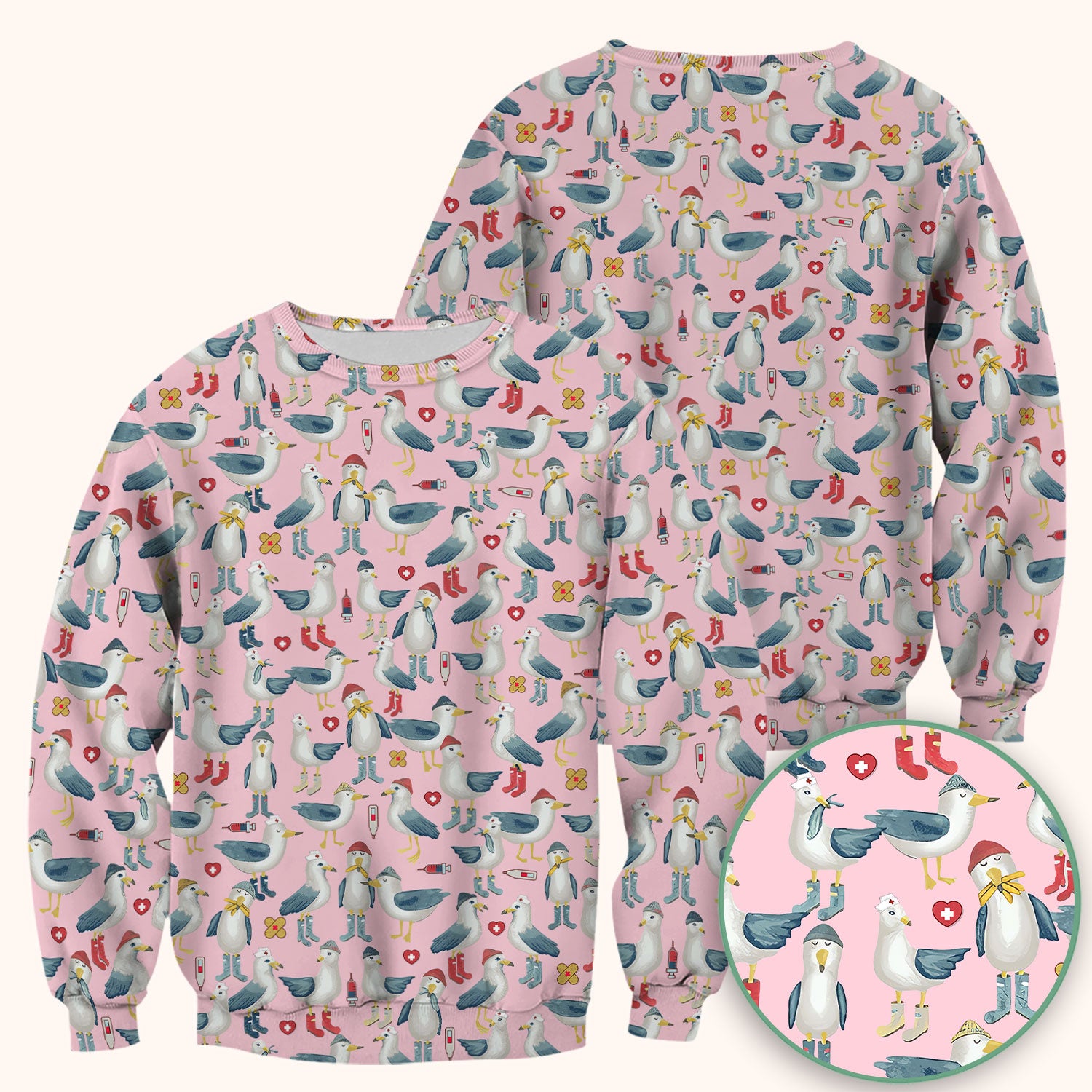 Seagull Scrub Top for Nurses - Adorable Birds Medical Uniform - Funny Shirt for RN CNA LPN