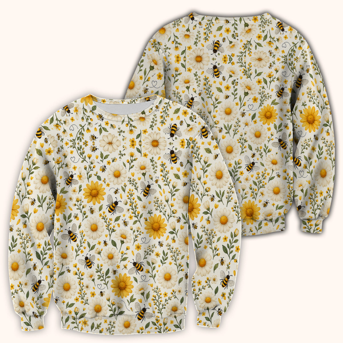 Cute Honey Bee And Daisy Pattern Scrub Top, Comfortable Scrubs for Nurses