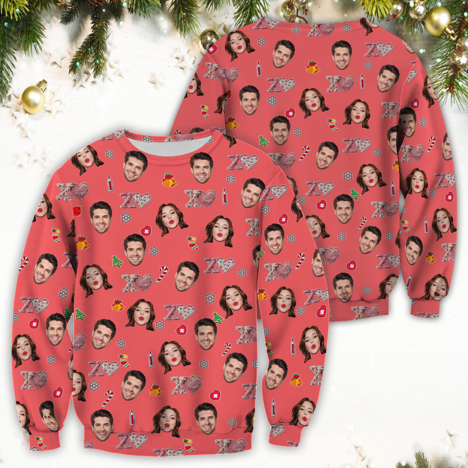 Custom Face Pattern XOXO Scrub Shirt, Personalized Photo Scrub Top, Breathable Fabrics Nursing Uniform