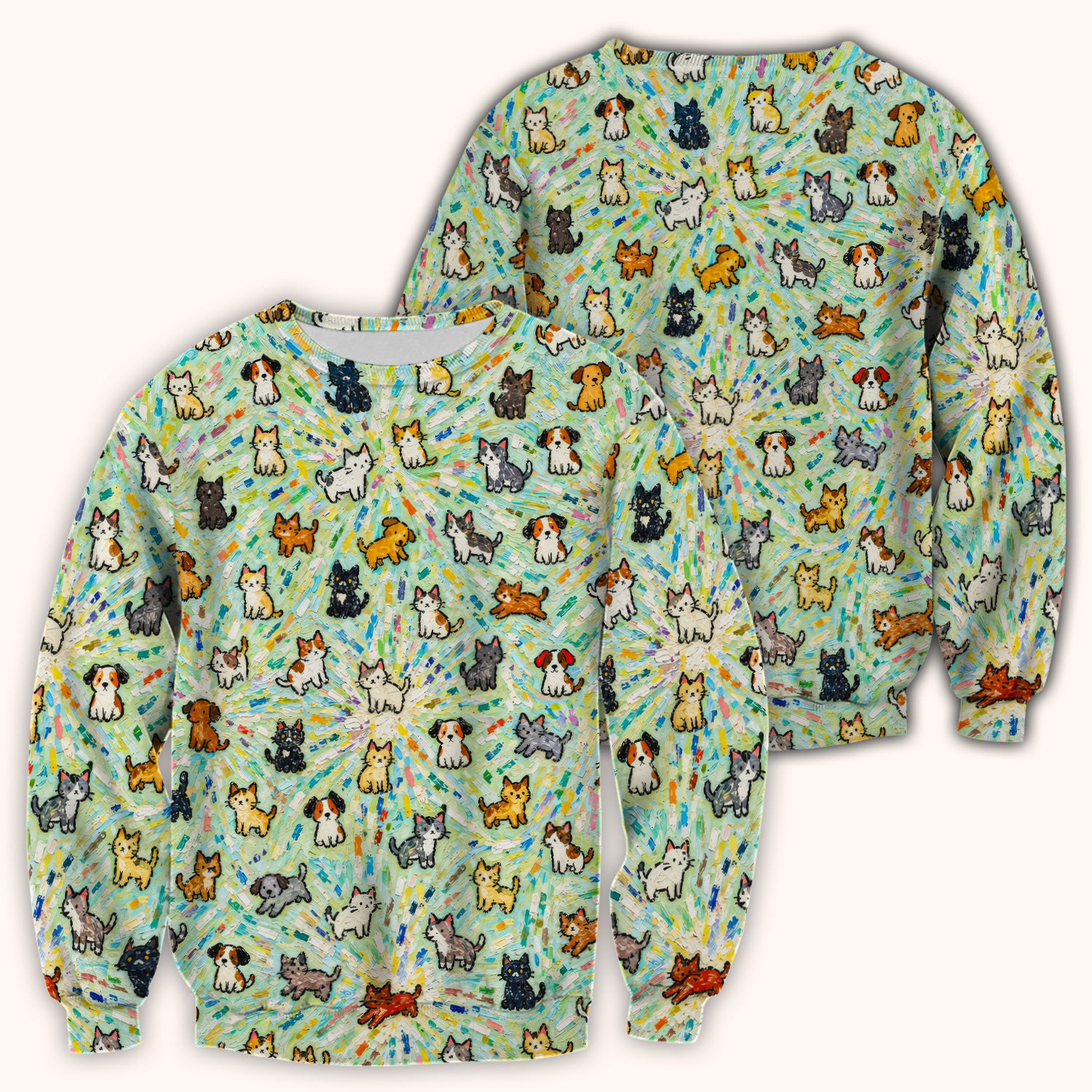 Colorful Cats Dogs Doodle Pattern Scrub Top, Comfortable Scrubs for Nurses